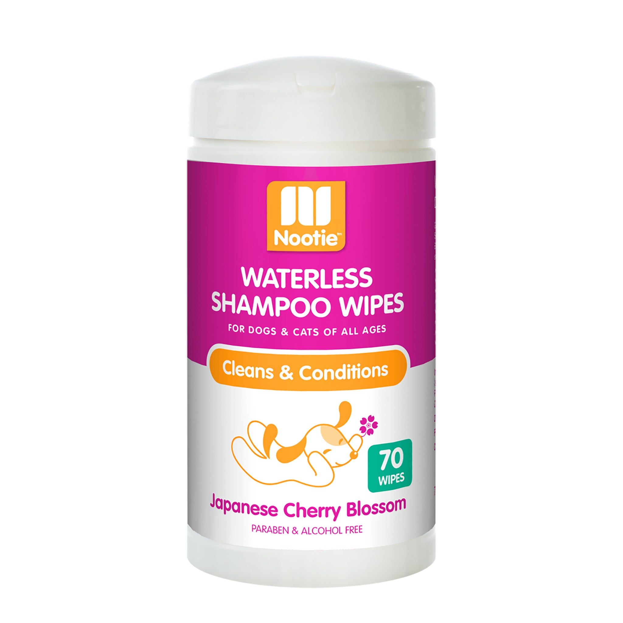 Nootie Japanese Cherry Blossom Pet Shampoo Wipes - Gentle Cleansing for Dogs & Cats, On-the-Go Grooming, Freshen Between Baths