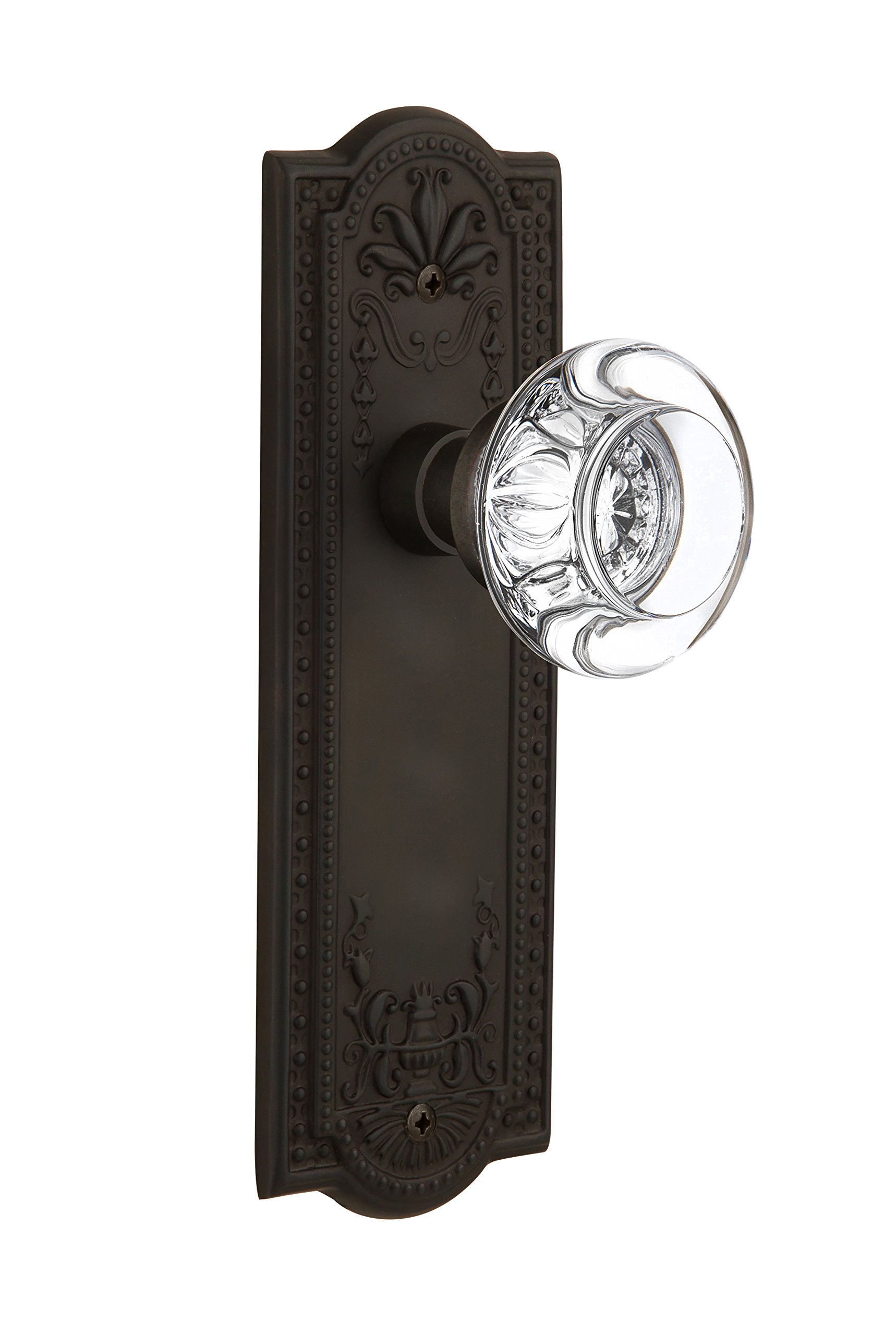 Vintage Single Dummy Oil Rubbed Bronze Door Plate with Round Clear Crystal Glass Knob - Classic Home Decor for Bedroom, Living Room & Office Doors