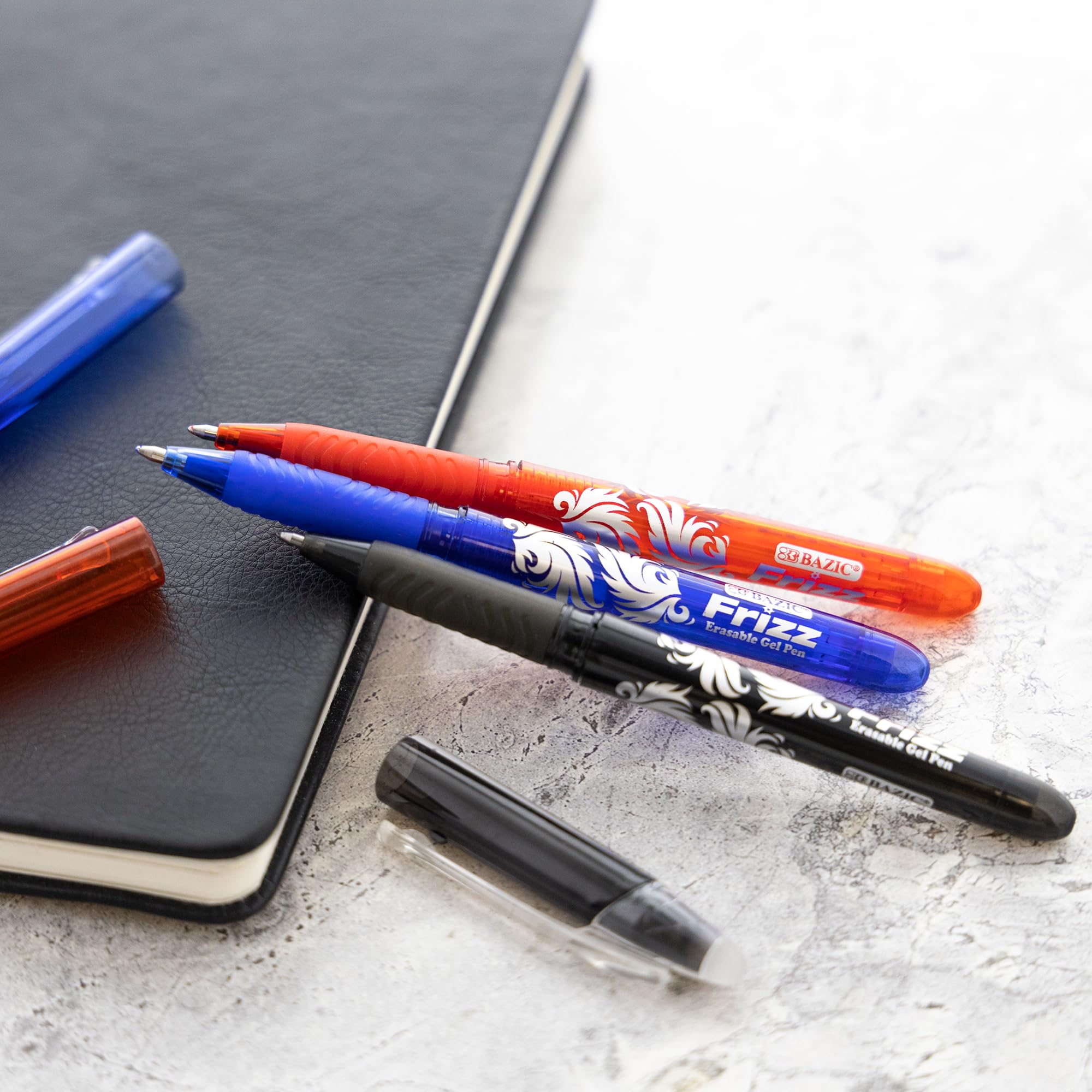 BAZIC Frizz Erasable Gel Pen 0.7mm Fine Point - Blue Ink Pens with Mistake Eraser, 144-Pack for Smooth Writing & Drawing | Perfect for School, Office, Note Taking & Gift Giving