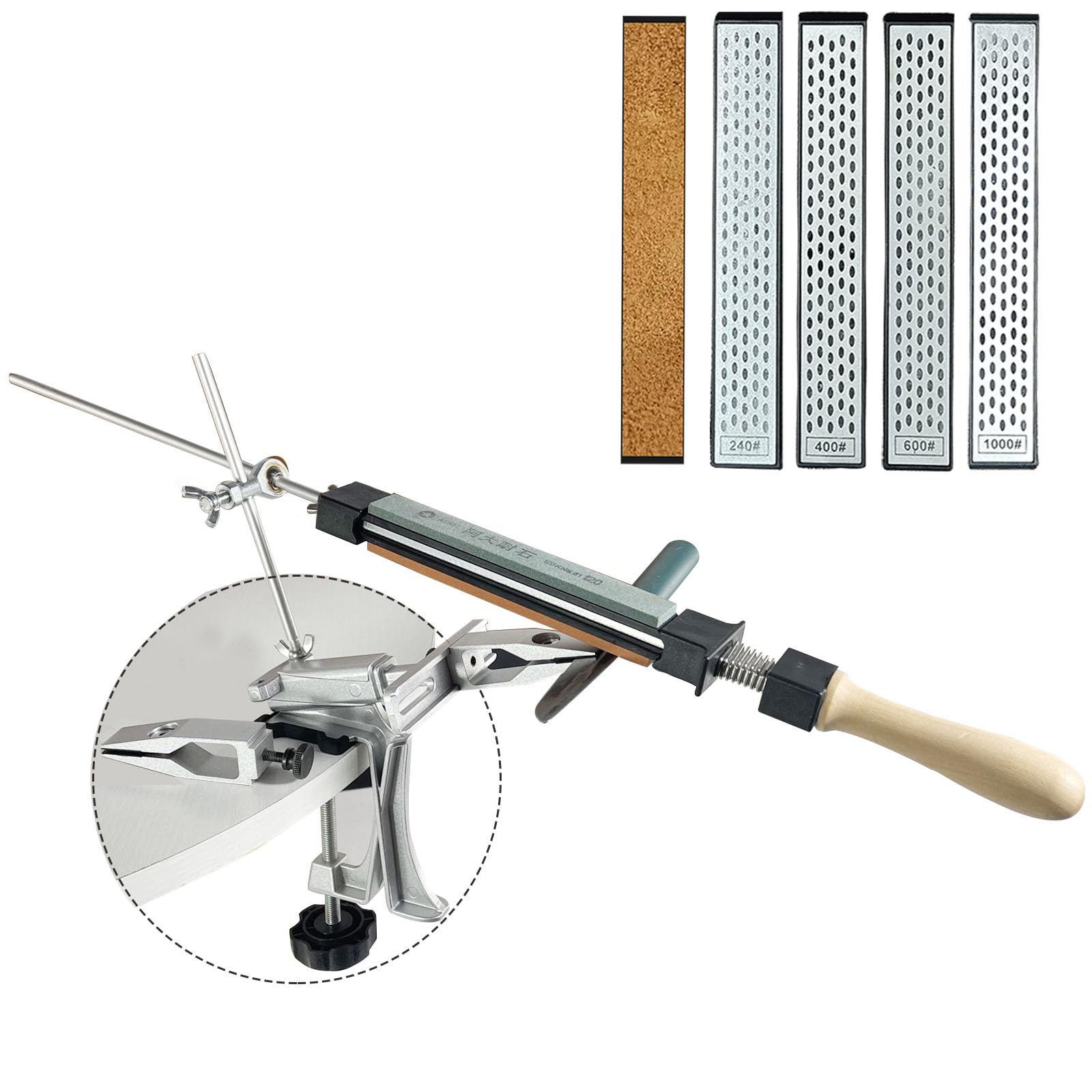 Professional 4-Stone Knife Sharpening Kit with 360° Rotating Whetstones - Fixed Angle System for Precision Blade Sharpening & Polishing | Perfect for Kitchen, Camping & Outdoor Cooking (SET A)