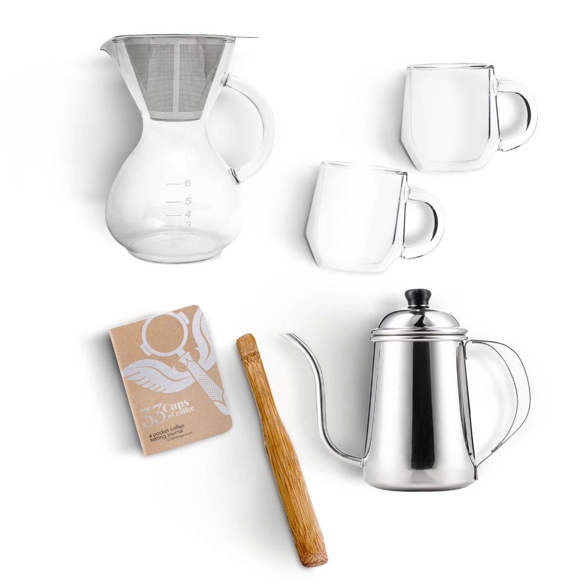 Premium Hearth & Yama Glass Drip Coffee Maker - 6 Cup Clear Pour Over Brewer Kit for Home, Office & Specialty Coffee Brewing