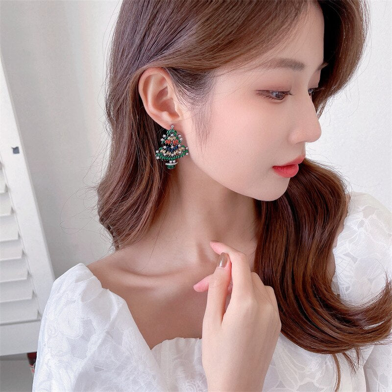 Fashionable Colorful Zircon Christmas Tree Earrings for Women - Holiday Party Jewelry Gift Set - Perfect for Christmas Celebrations, Office Parties & Festive Gatherings
