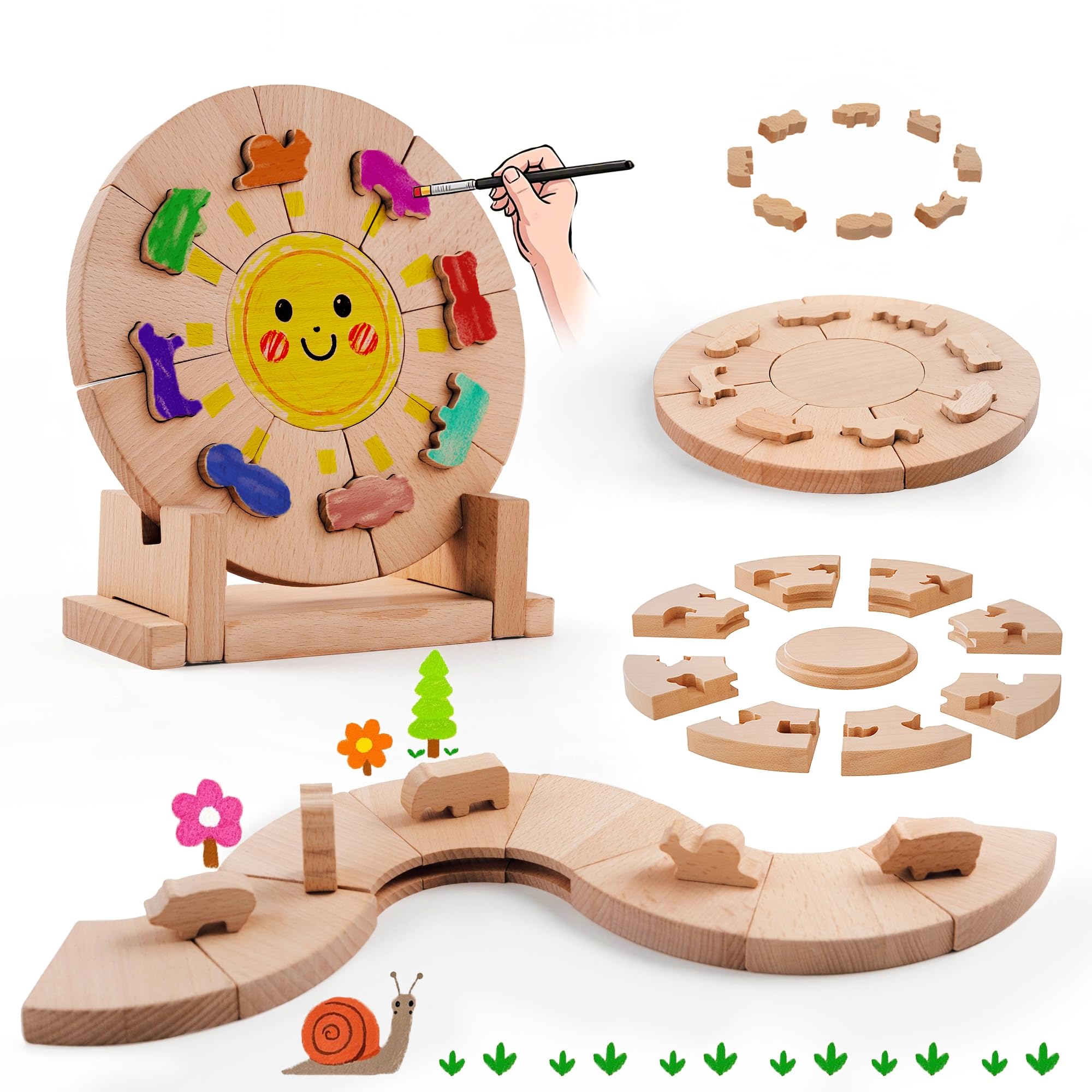 TYP101 2-in-1 Thickened Wooden Puzzle Blocks - Montessori STEM Educational Toys for Kids Ages 3+ | Premium Beech Wood Building Blocks with Interlocking Stackable Design | Includes Display & Storage Stand | Perfect for Preschool Learning, Fine Motor Skills Development & Creative Play at Home or Classroom
