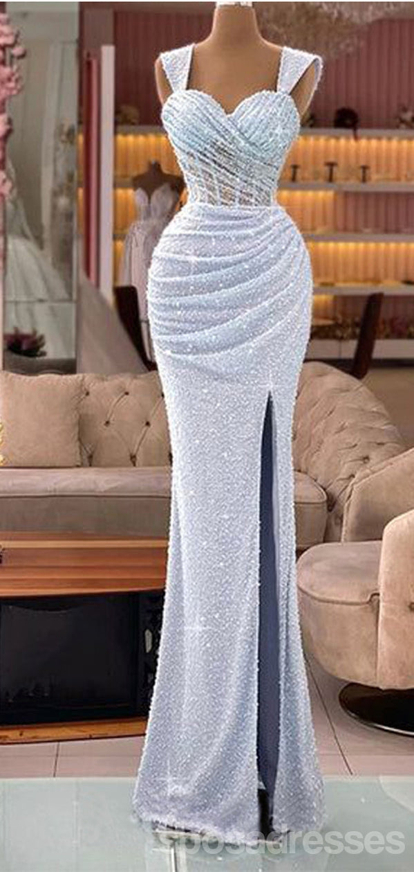Elegant Mermaid Straps Side Slit Maxi Long Prom Dress & Evening Gown - Perfect for Homecoming, Wedding Guest & Formal Events