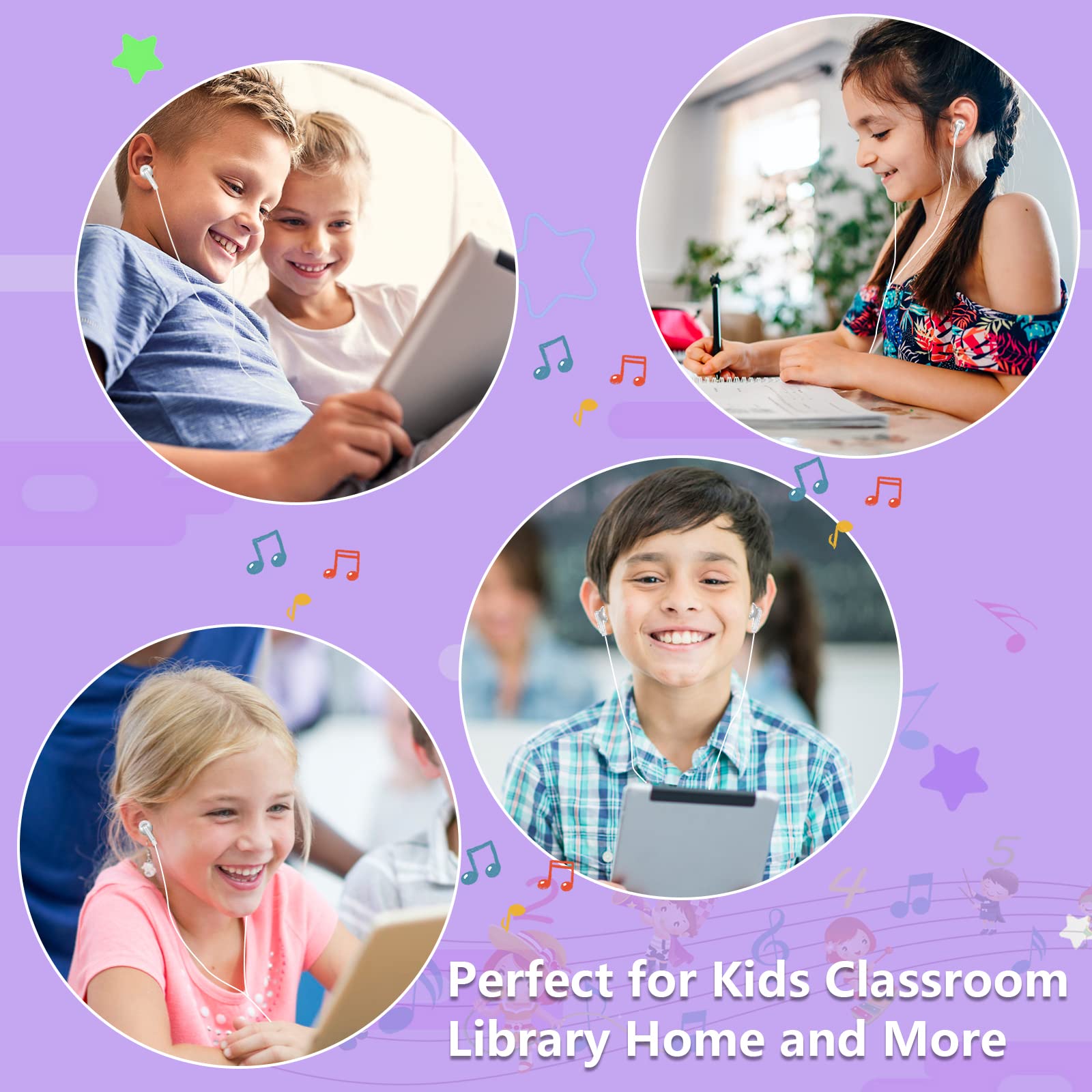 Wholesale Bulk 30 Pack Kids Earbuds Headphones - Noise Isolating Classroom Headphones for School, Library & Students (White) - Perfect for Online Learning, Study Sessions & Educational Activities