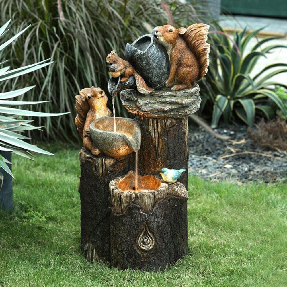Solar LED Resin Duck Squirrel Water Fountain Statue - Outdoor Garden Decor for Yard, Patio & Landscape | Water Feature, Animal Statue, Unique Garden Art for Home & Garden Decorations