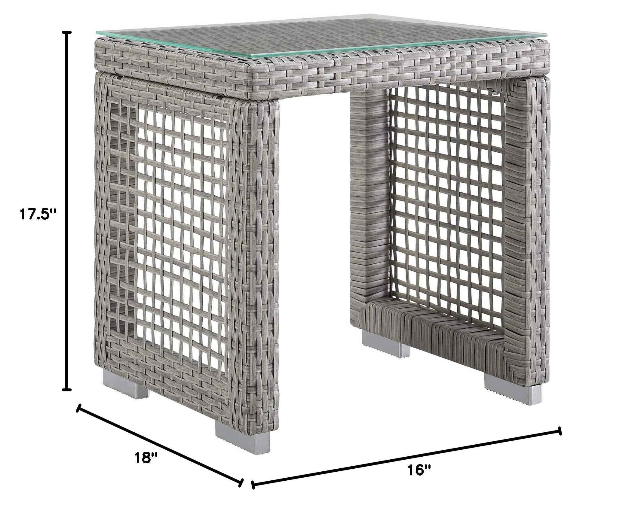 Modway Aura Outdoor Patio Side Table - Gray Wicker Rattan Coffee Table for Garden, Poolside & Balcony Decor