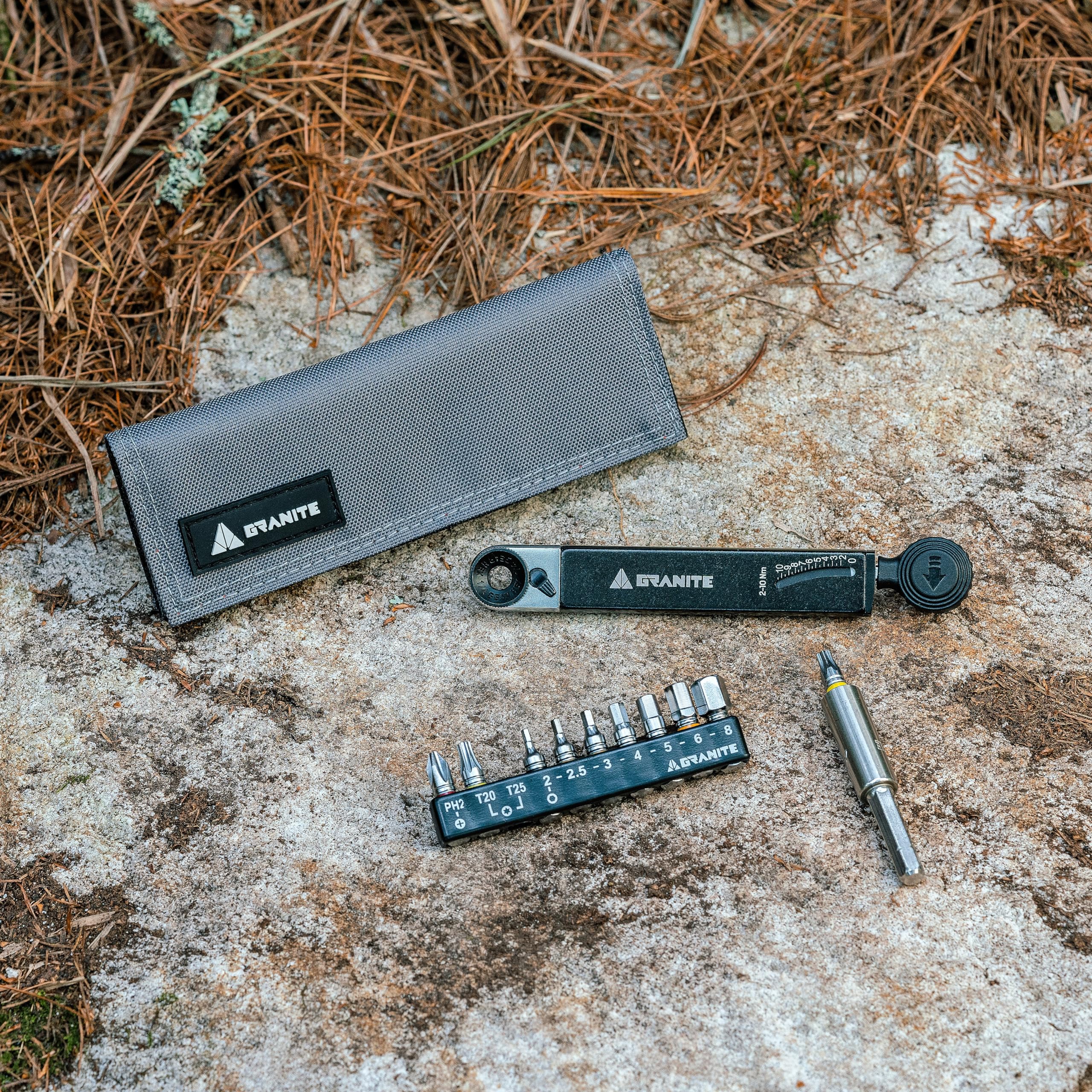 Granite Rocknroll TQ Torque Ratchet Bike Tool Kit - 10-in-1 Multitool with Extension Rod for Mountain, Road & Gravel Bikes | Portable Torque Wrench for On-the-Go Repairs & Maintenance (Grey)