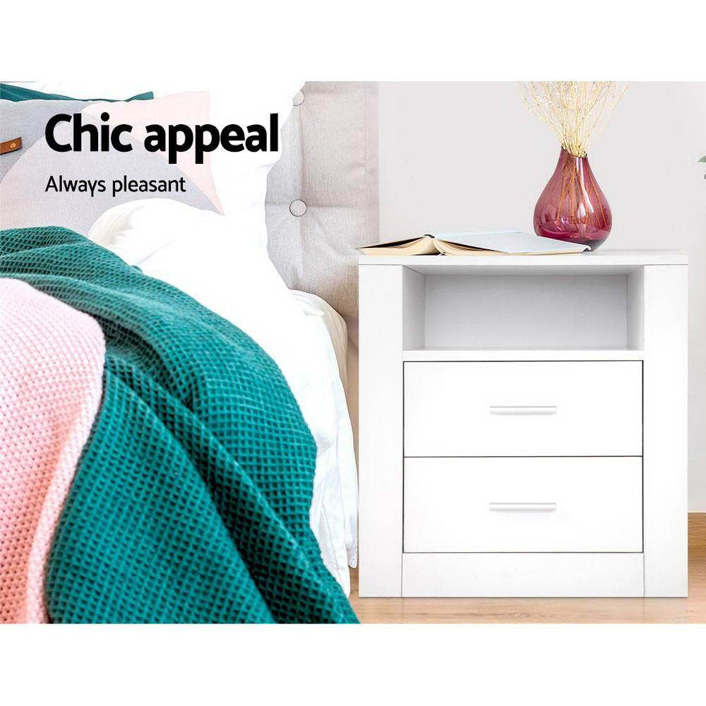 White Bedside Table with Drawers - Nightstand Storage Cabinet for Bedroom, Living Room & Office Organization