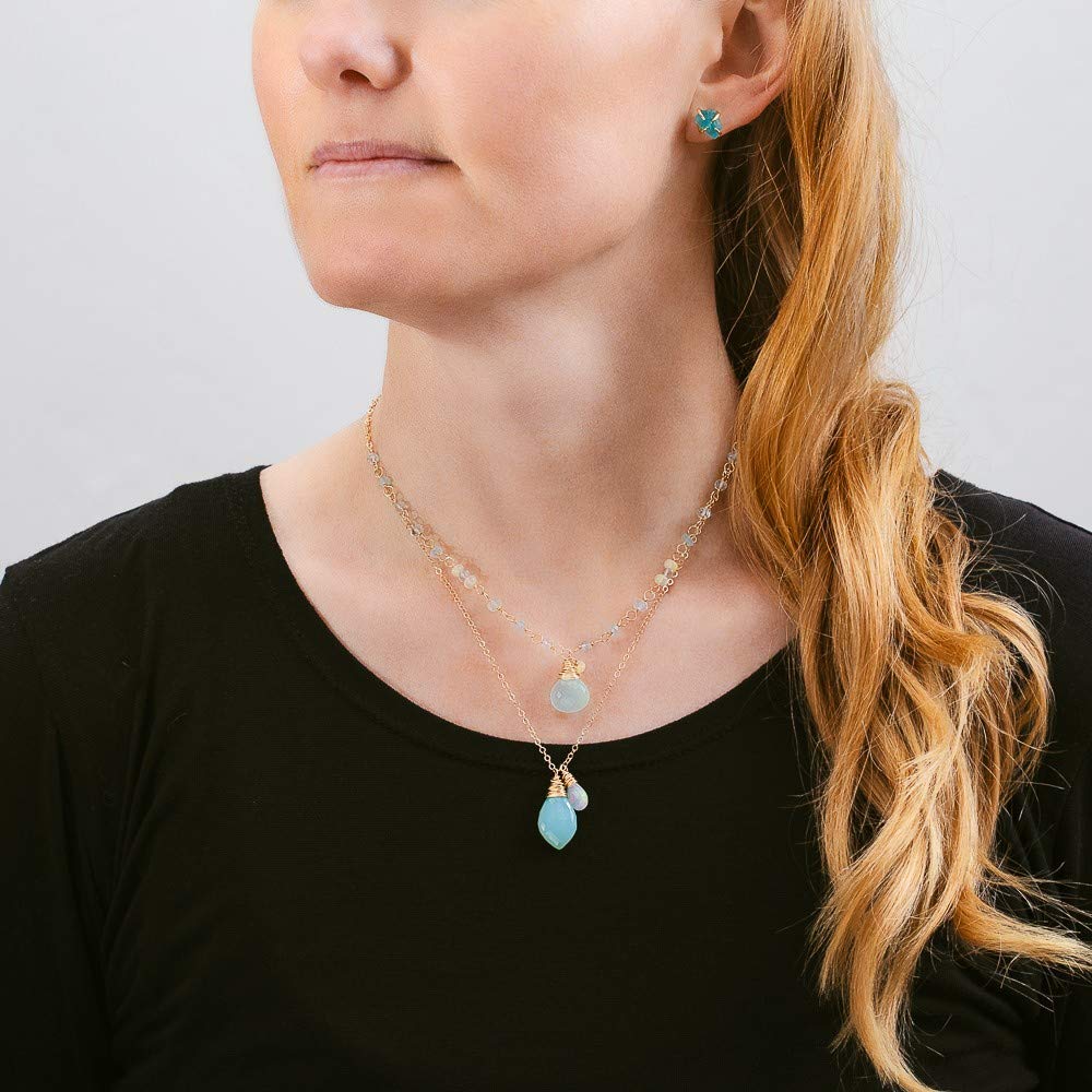 Aqua Chalcedony Opal Gemstone Pendant Necklace - October Birthstone Jewelry for Women - Elegant Birthday Gift & Holiday Present - Perfect for Date Night, Anniversary or Special Occasions