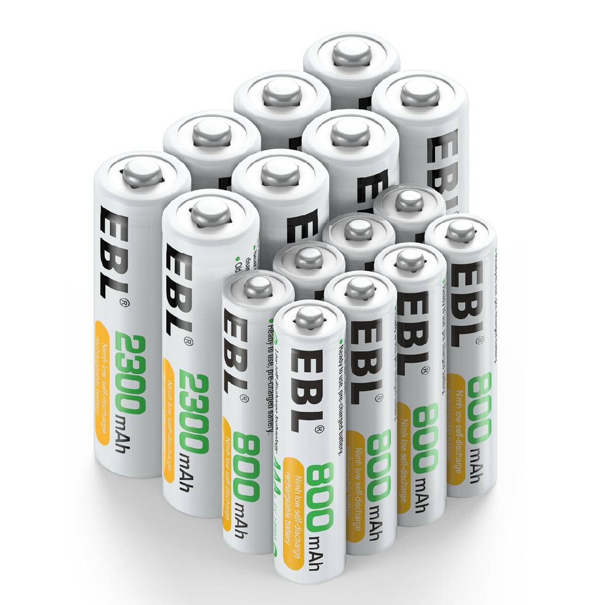 EBL AA AAA Rechargeable Batteries 16-Pack with USB Charger - High Capacity NiMH Batteries for Cameras, Toys, Flashlights & More - Long Lasting Power Solution