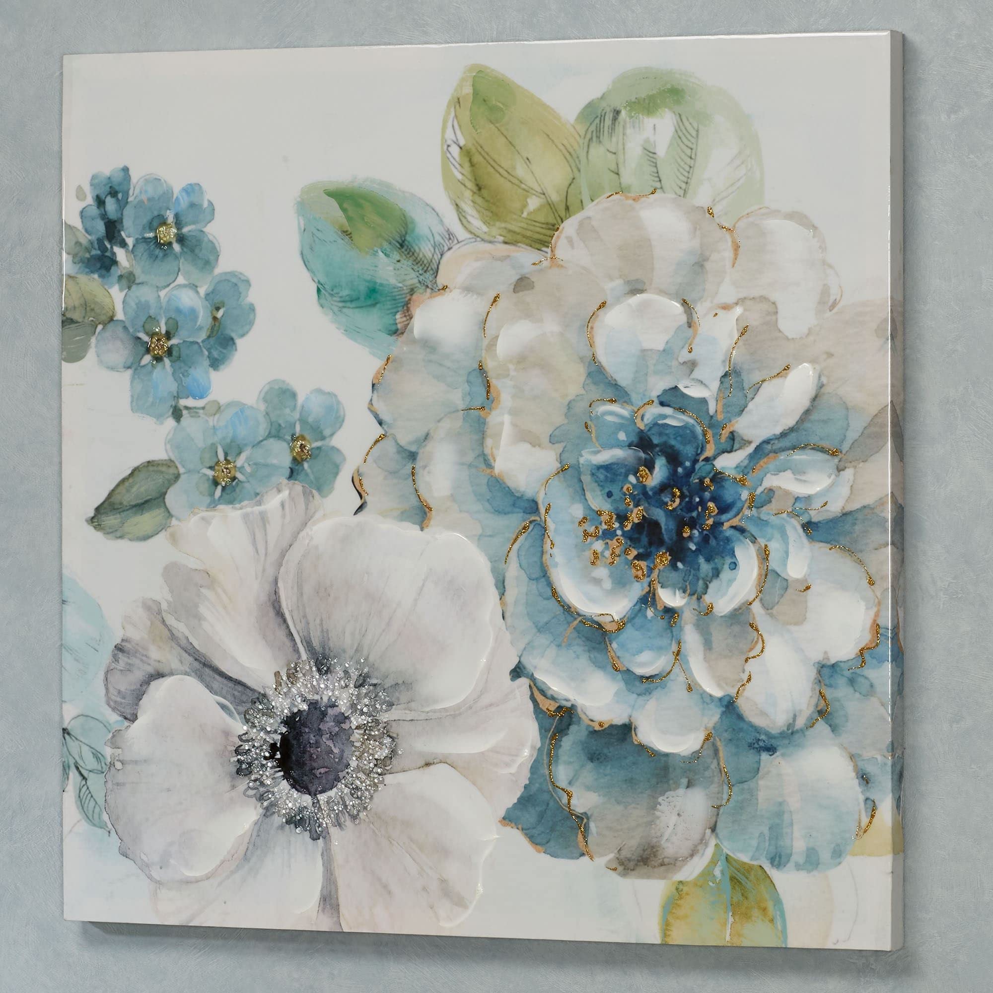 Blue Flower Canvas Wall Art - Touch of Class Endless Beauty - Hand Painted Floral Home Decor for Living Room, Bedroom & Office