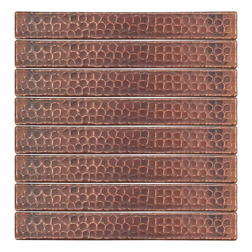 Premier Hammered Copper Tile 1x8 Inches (8-Pack) - Handcrafted Copper Wall & Backsplash Decor for Kitchen, Bathroom, and Fireplace