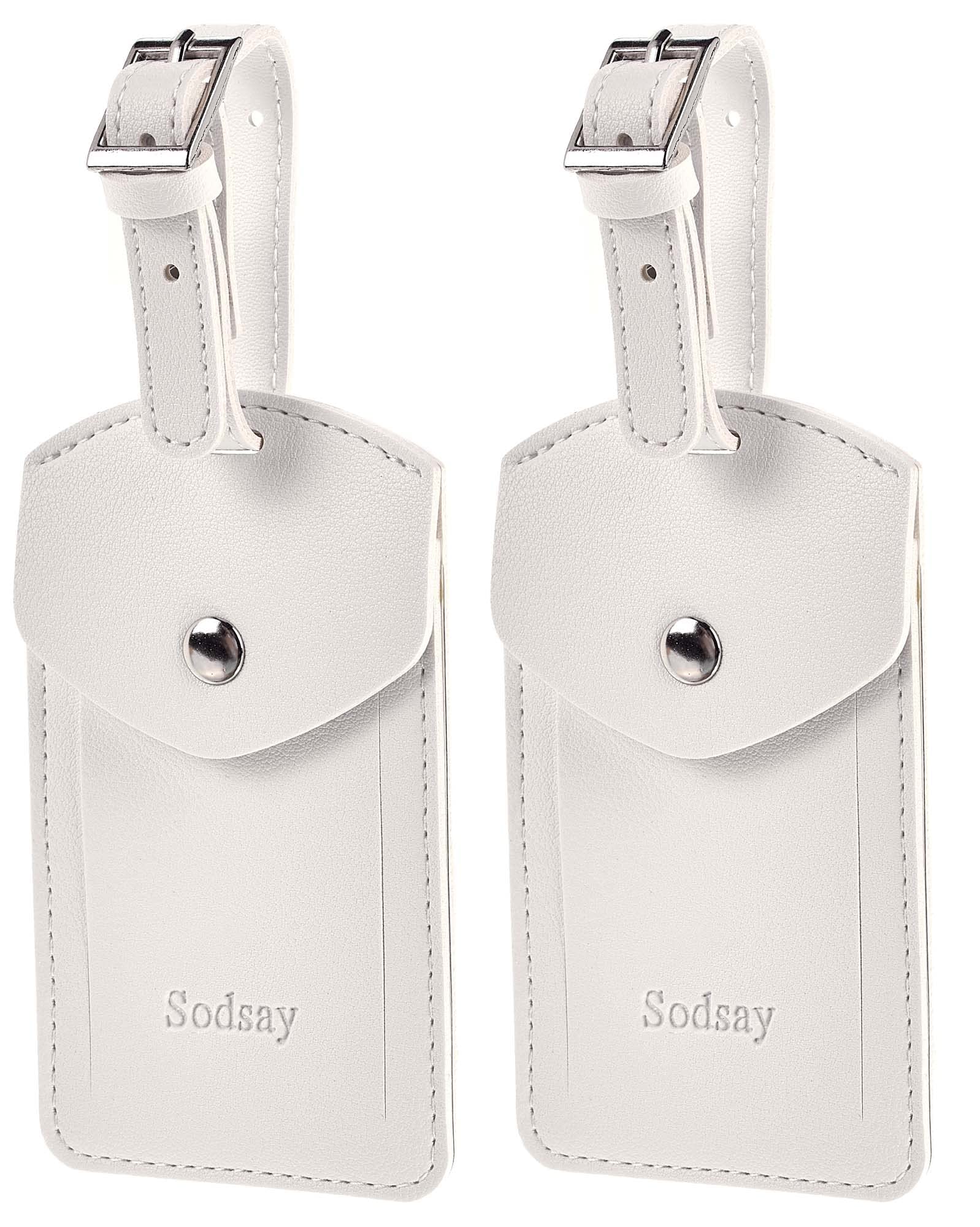 Sodsay Genuine Leather Luggage Tags for Travel - 2 Pack Durable Baggage ID Tags with Privacy Flap | Perfect for Suitcases, Backpacks & Carry-On Bags