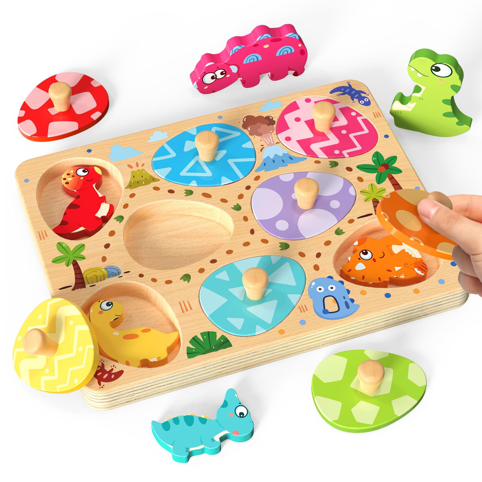 8-Piece Dinosaur Matching Egg Puzzle - Montessori Wooden Toddler Toys for Boys & Girls, Educational Preschool Learning Activities | Easter Birthday Gifts for Kids | Perfect for Classroom, Home Play & Early Childhood Development
