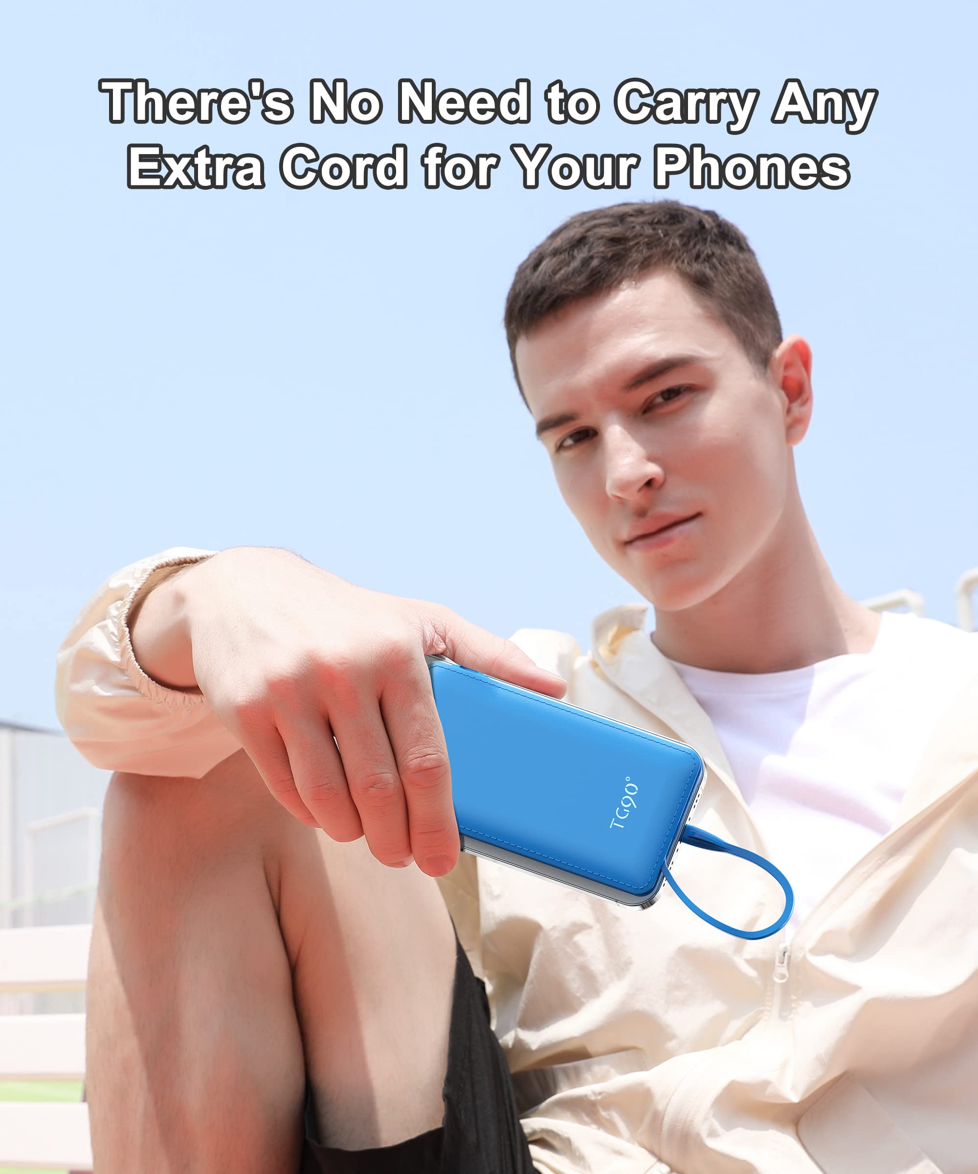 TG90° 10000mAh Power Bank with Built-in Cables - Portable Charger for iPhone & Android Phones | Fast Charging Battery Pack for Travel, Camping & Emergency Power Backup