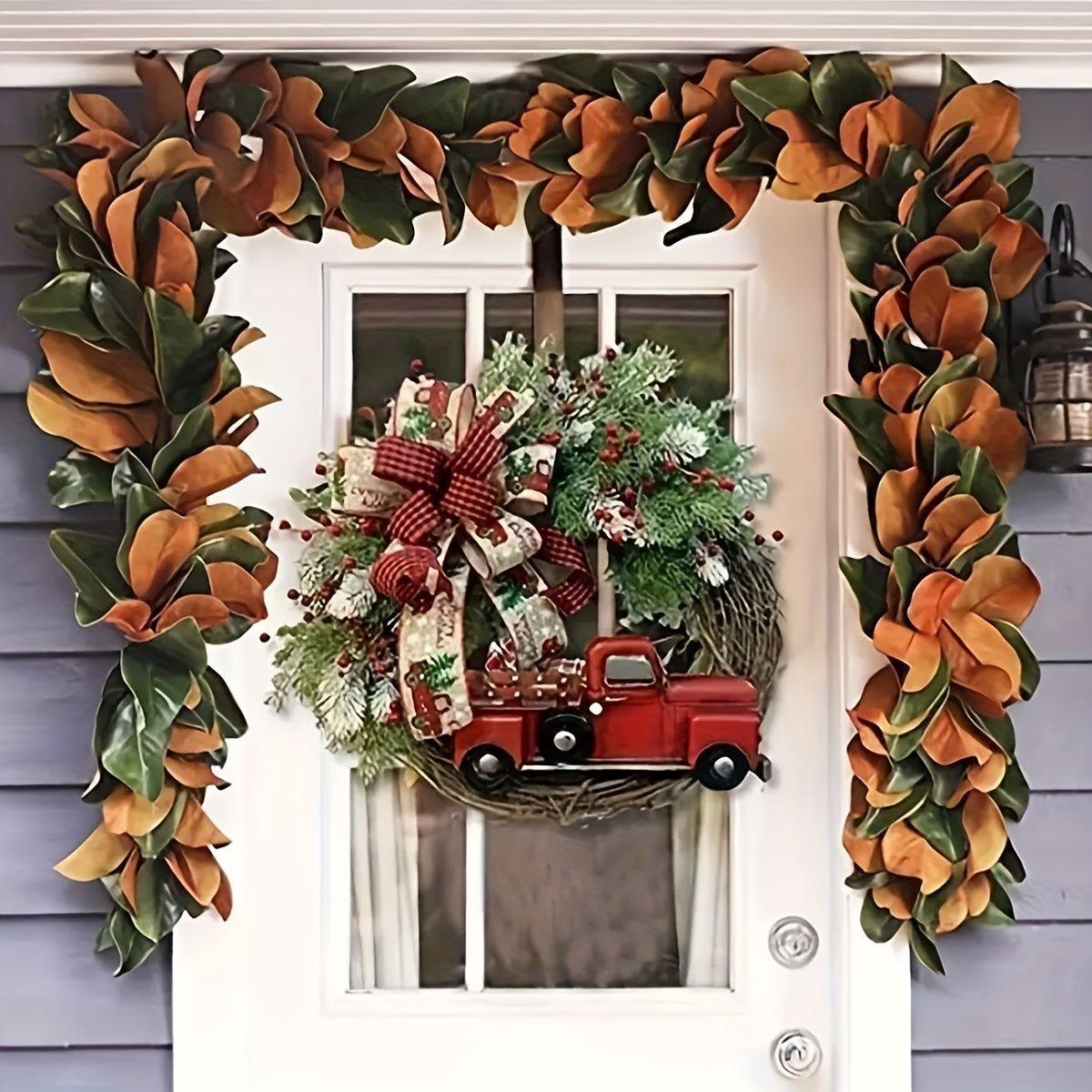 1pc Large Christmas Wreath with Red Truck - Front Door Hanging Holiday Decorations for Home, Xmas Tree & Fireplace Mantel Decor - Perfect for Holiday Season & Winter Home Décor