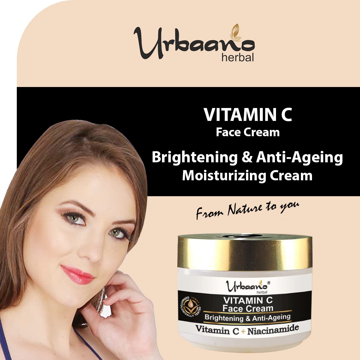 Urbaano Herbal Vitamin C Brightening Face Cream – Glowing, Smooth & Soft Skin Moisturizer for Women & Men – 50g | Day & Night Hydration for Radiant Complexion