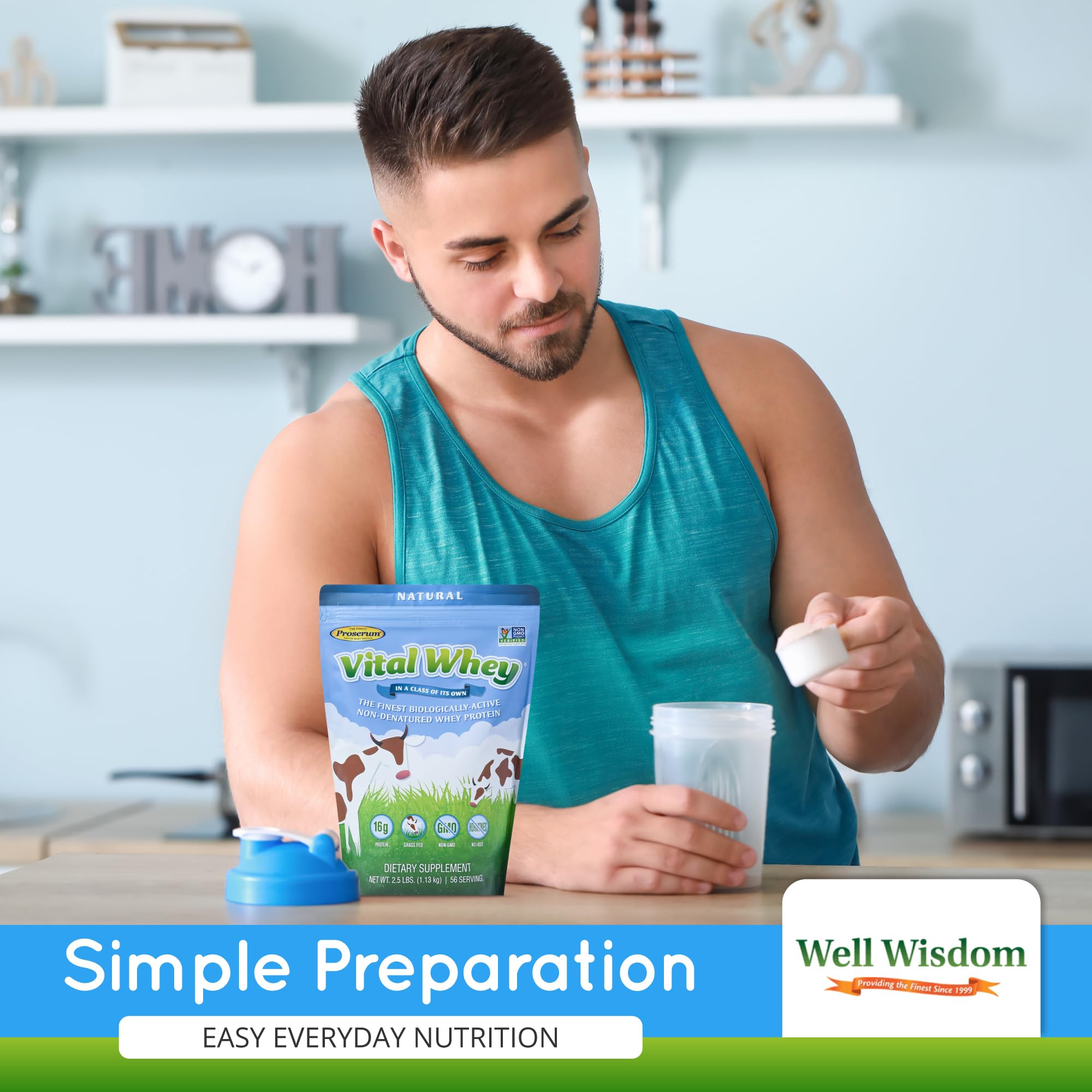 Grass-Fed Whey Protein Powder - Natural Vanilla Flavor 2.5lbs (56 Servings) | 15g Protein Per Serving | Immune Support & Muscle Recovery | Clean Holistic Nutrition for Fitness, Post-Workout & Healthy Lifestyle