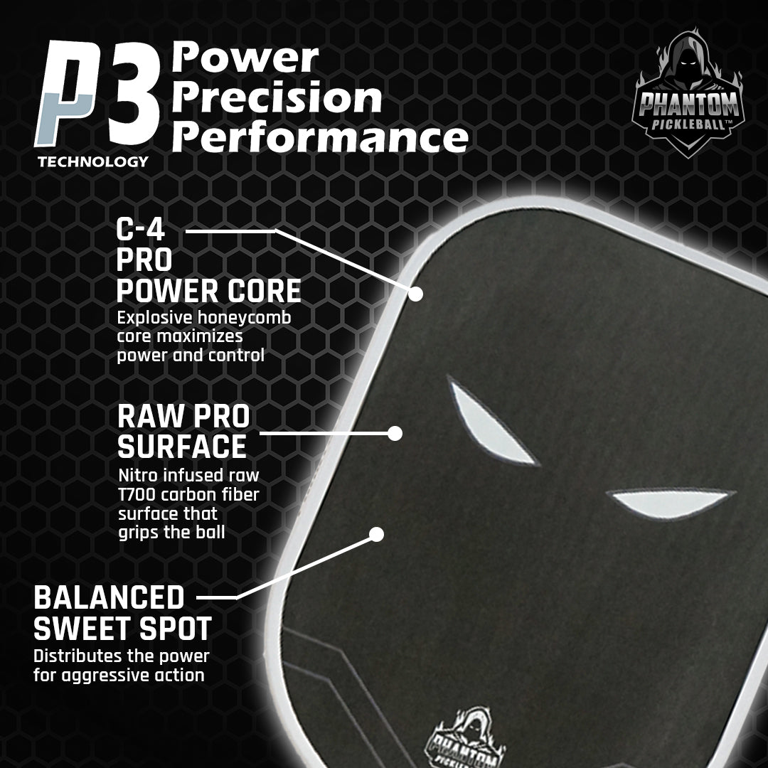 Phantom Trinity Pickleball Paddle - Premium Carbon Fiber Paddle for Control & Power | USA Pickleball Approved | Perfect for Tournaments & Recreational Play