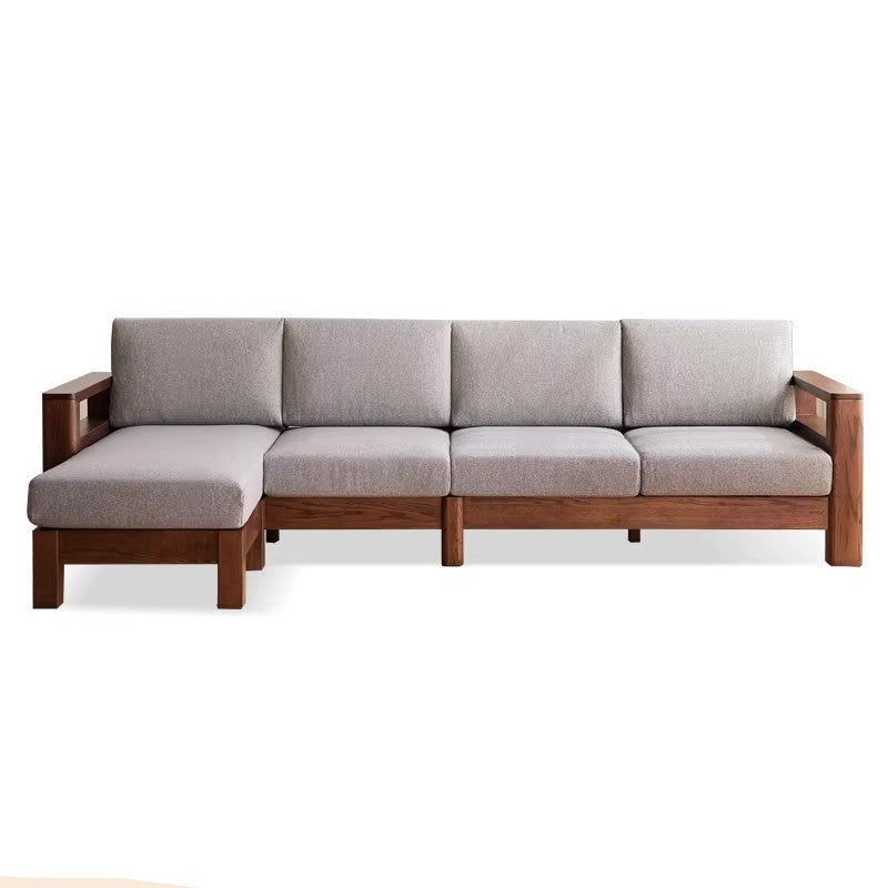 Solid Oak Wood Walnut Fabric Sofa - Modern Living Room Furniture for Home & Office Comfort