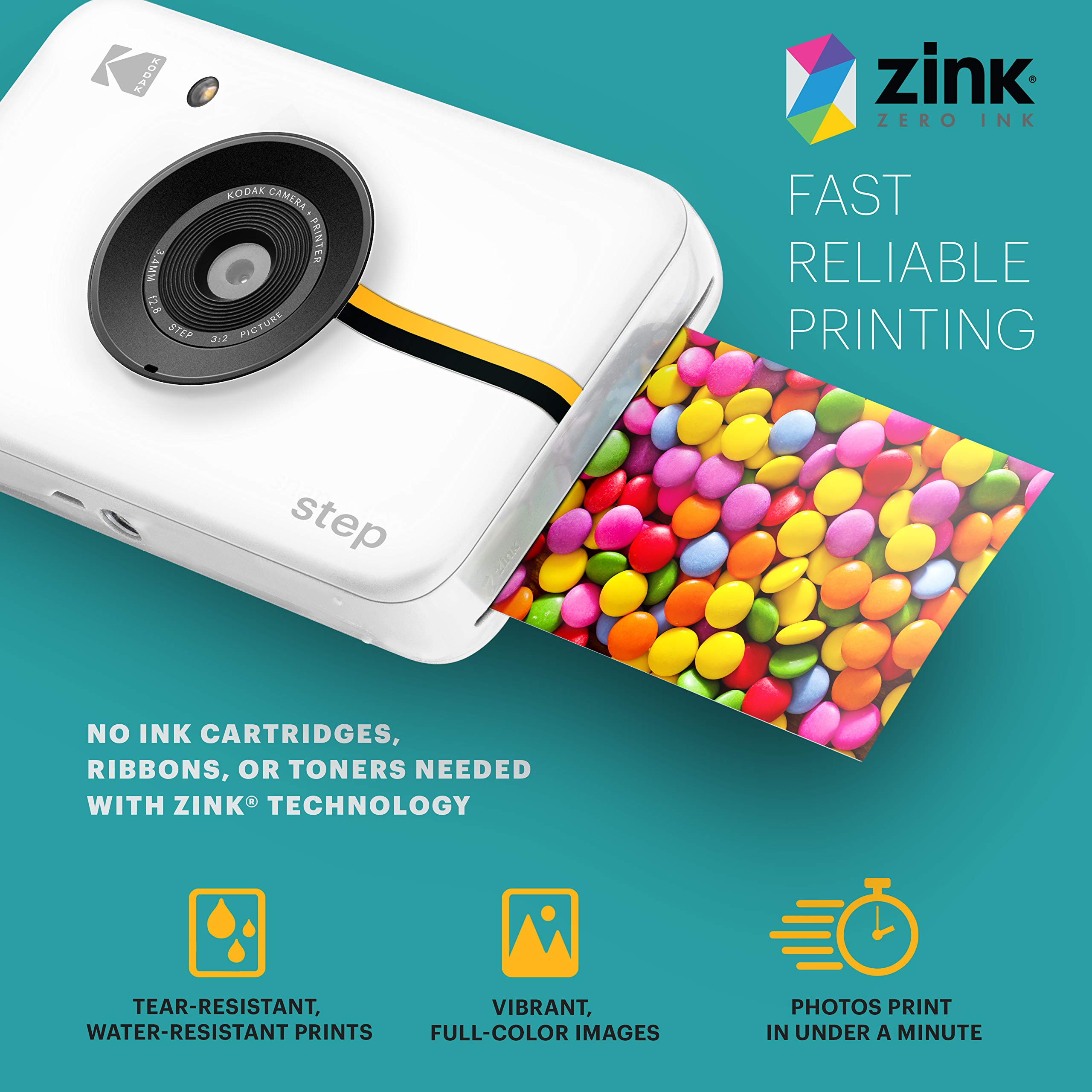 Kodak Step Instant Camera with 10MP Image Sensor - White | Instant Photo Printer for Travel, Parties & Scrapbooking | Includes Photo Paper Bundle