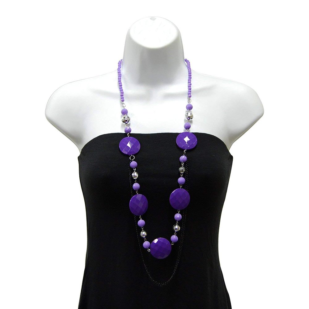 Trendy Layered Beaded Chain Necklace for Women - Elegant Bling Jewelry in Lavender - Perfect for Parties, Weddings & Everyday Wear