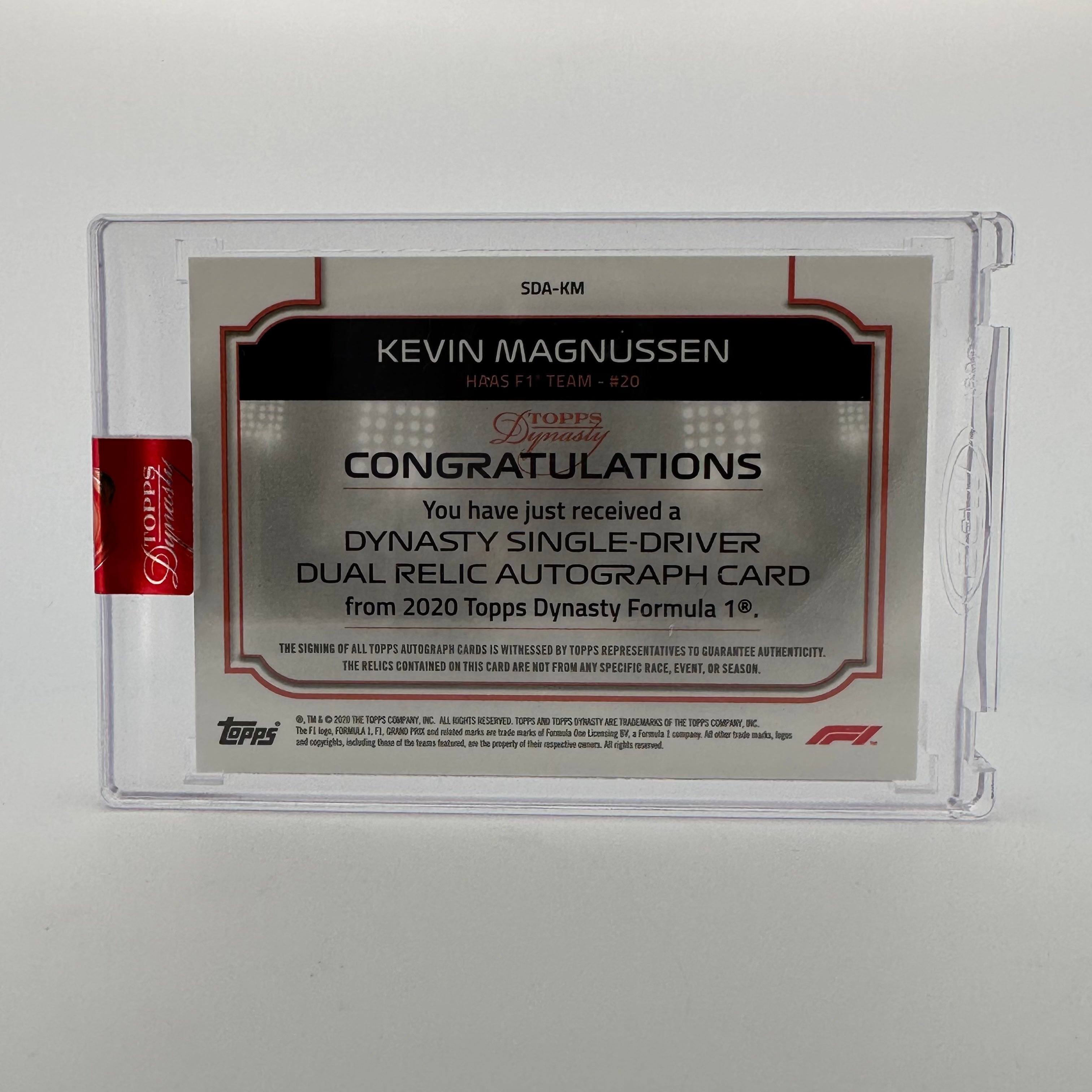 2020 Topps Dynasty F1 Kevin Magnussen #SDA KM Single Driver Dual Relic Autograph Card - Perfect for F1 Collectors, Racing Memorabilia Displays, and Sports Card Investments