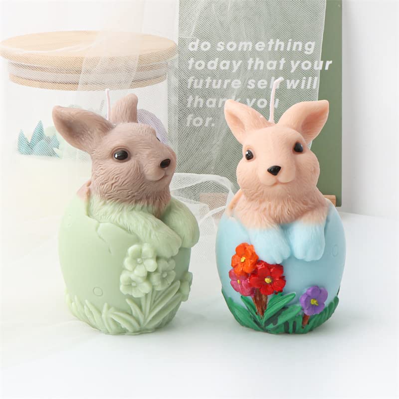 Easter Bunny Eggshell 3D Silicone Candle Molds - Rabbit Shaped Aromatherapy Candle Making Kit, DIY Baking Soap Wax Fondant Mold for Cake Mousse Ice Cream - Perfect for Easter Decorations, Home Fragrance & DIY Crafts