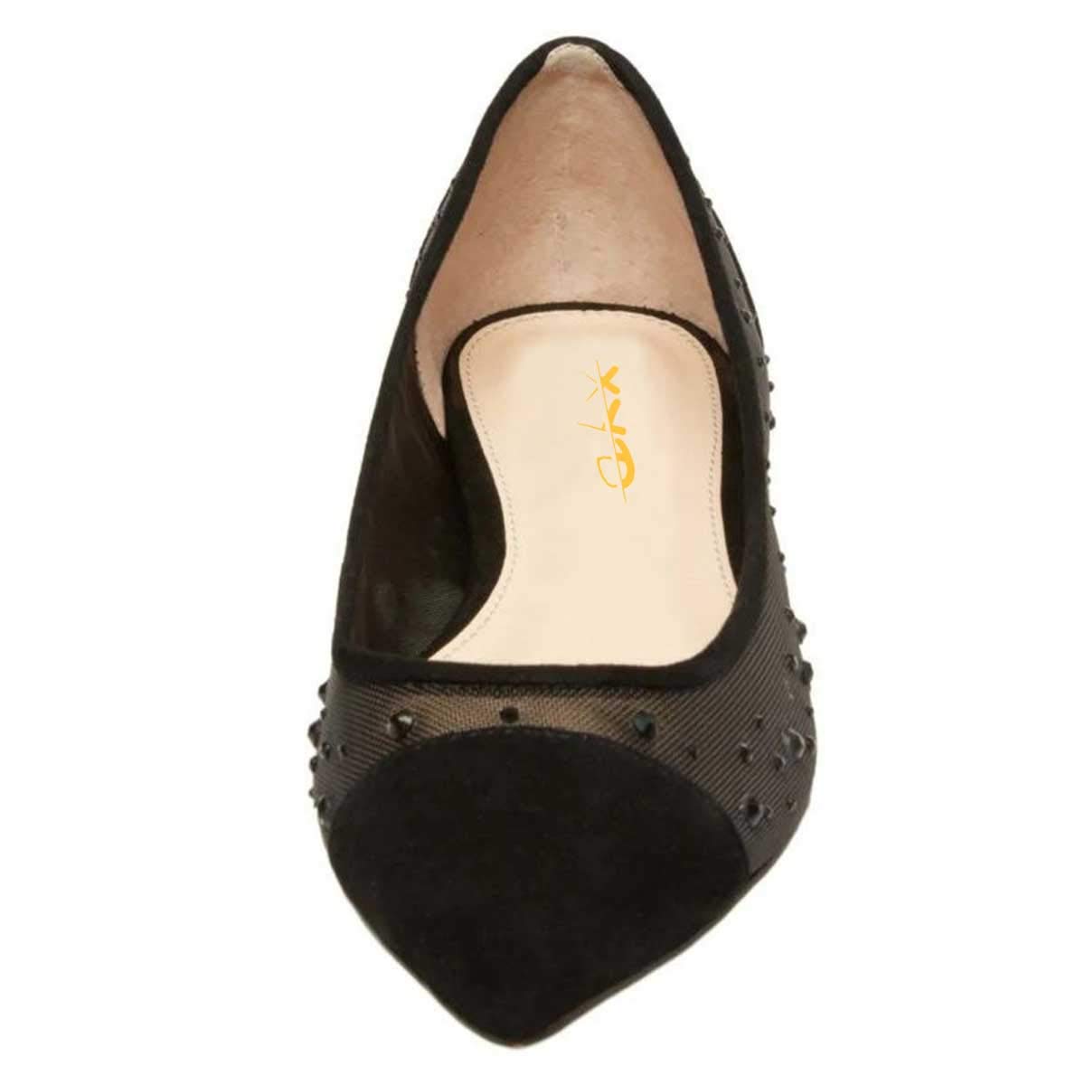 XYD Women's Crystal Embellished Pointed Toe Mesh Ballet Flats - Comfortable Low Heel Slip-On Shoes for Bridesmaids, Wedding Guests & Dance Parties