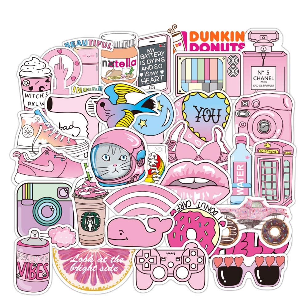 50 Pack Pink VSCO Aesthetic Stickers - Waterproof Vinyl Decals for Water Bottles, Laptops, Luggage, Skateboards - Trendy Funny Cute Stickers for Kids, Girls, Teens & Adults - Perfect for School, Travel & Personalizing Your Belongings