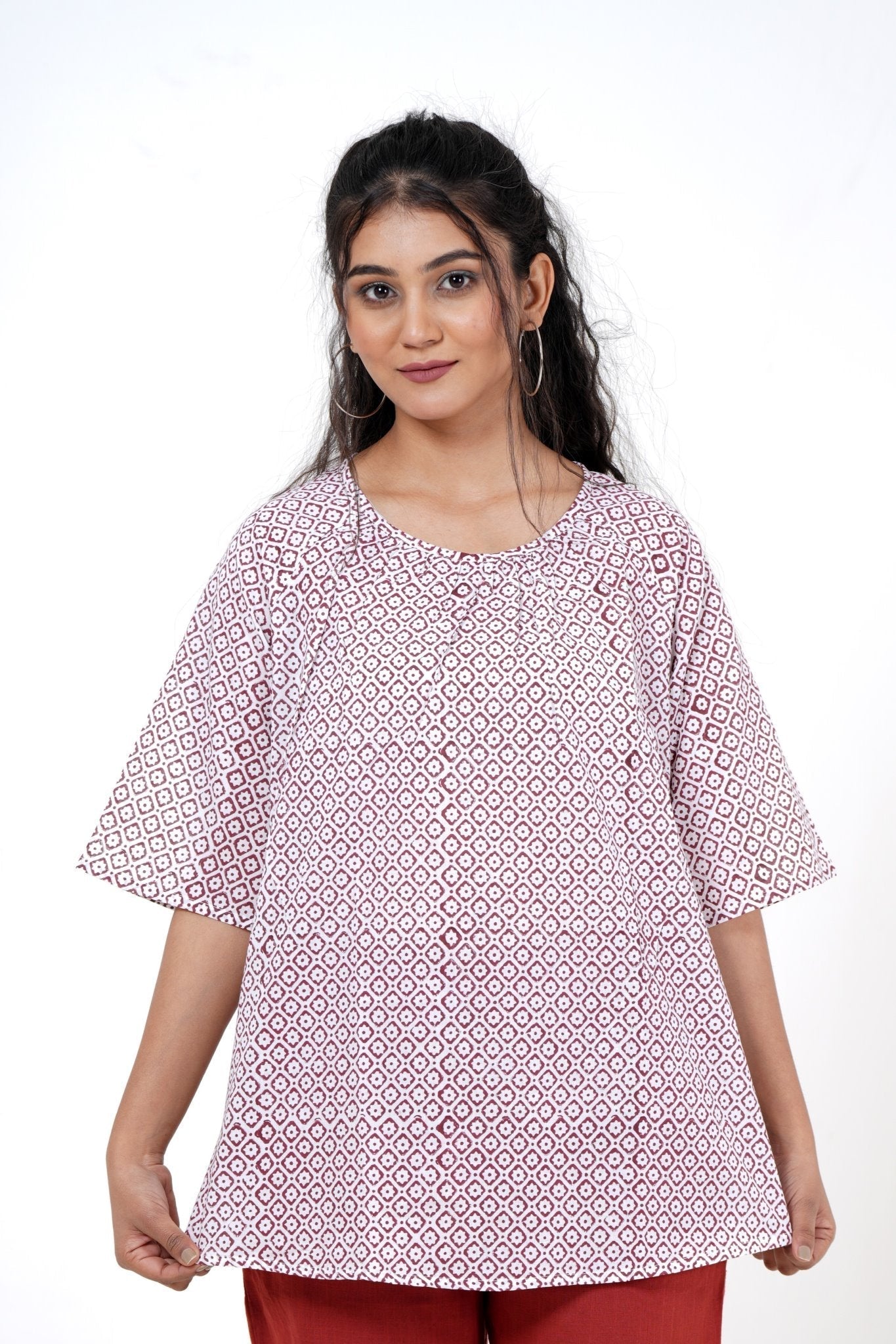 Bloom Bliss Hand Block Printed Women's Top - Stylish Floral Printed Blouse for Casual Wear & Boho Outfits
