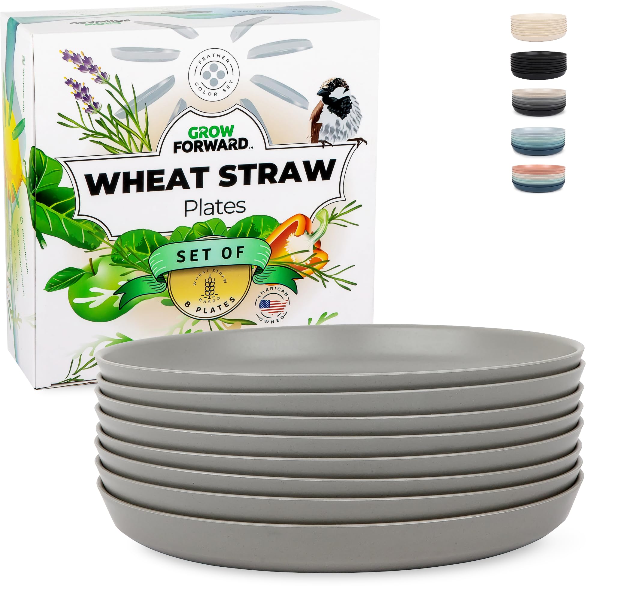 Premium 10-Inch Wheat Straw Plates Set of 8 - Unbreakable Reusable Dinner Plates, Microwave & Dishwasher Safe - Eco-Friendly Hard Plastic Plates for Camping, RV, Outdoor Dining, Picnics, Parties & Everyday Kitchen Use - Feather Lightweight Design