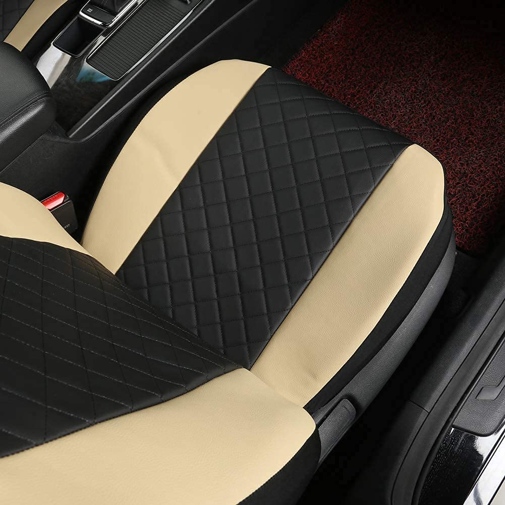 Giant Panda Front Car Seat Covers - Premium Leather High Back Bucket Seat Protectors for Cars, Trucks, SUVs, Jeep, Van & Pickup | Airbag Compatible (Black & Beige) | Perfect for Daily Commute, Road Trips & Off-Road Adventures