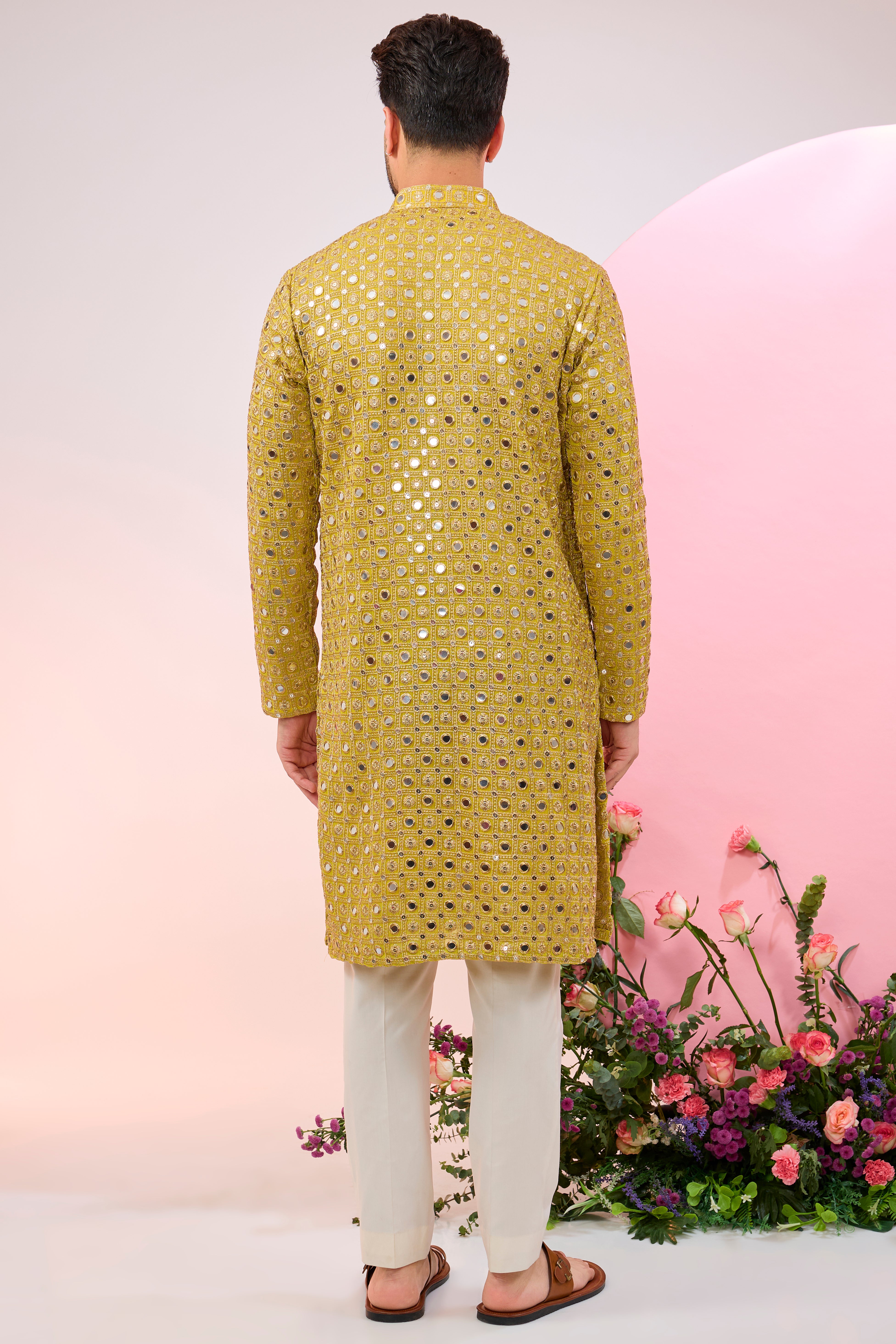 Stylish Neon Yellow Mirror Work Kurta with Intricate Zari Embroidery - Perfect for Festivals, Weddings & Ethnic Parties
