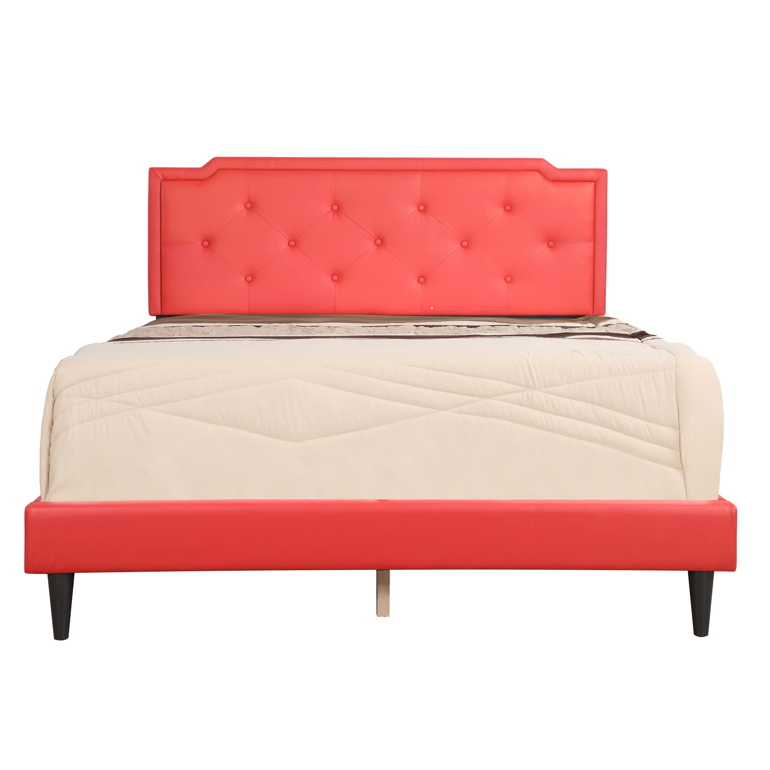 Modern Adjustable Panel Bed Frame - Queen Size, Dark Red Wood Finish - Ideal for Bedroom, Guest Room & Apartment Furniture