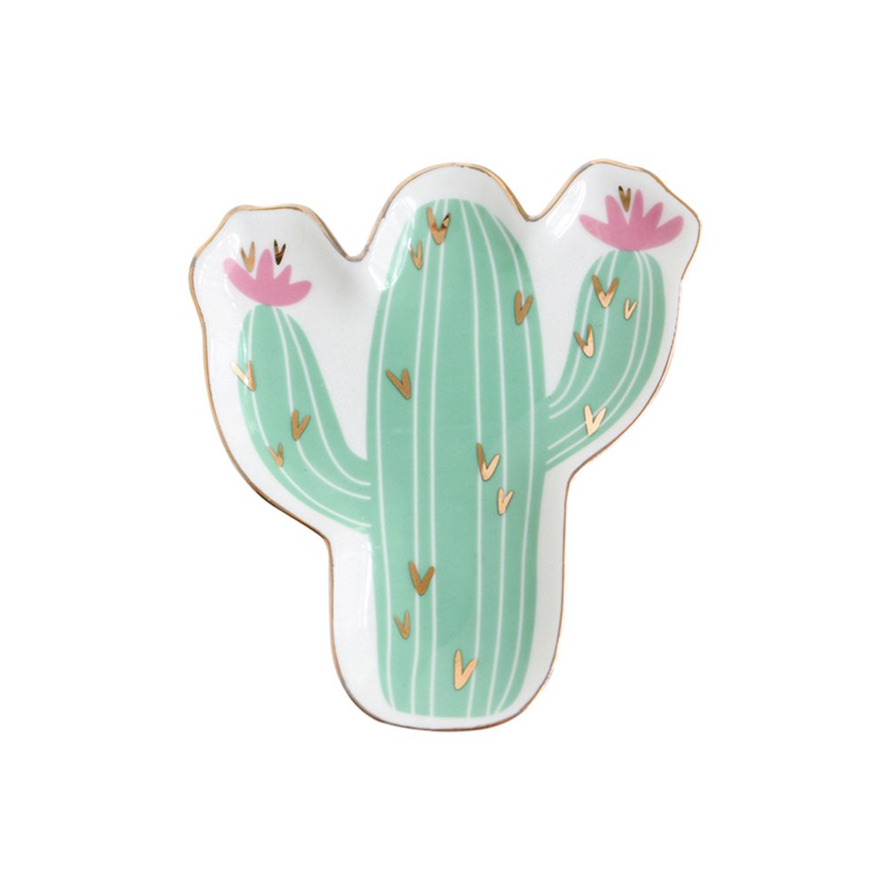 Stylish Ceramic Trinket Tray with Cactus & Flamingo Design - Perfect for Jewelry, Keys & Coins Organization | Home Decor & Gift Idea for Women
