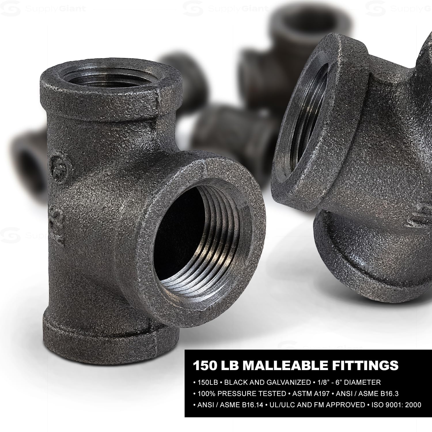 CNCU3600 Malleable Iron Bull Head Tee Fitting - Heavy Duty Pipe Connector for Plumbing, HVAC & Industrial Use - Perfect for Water, Gas & Air Systems