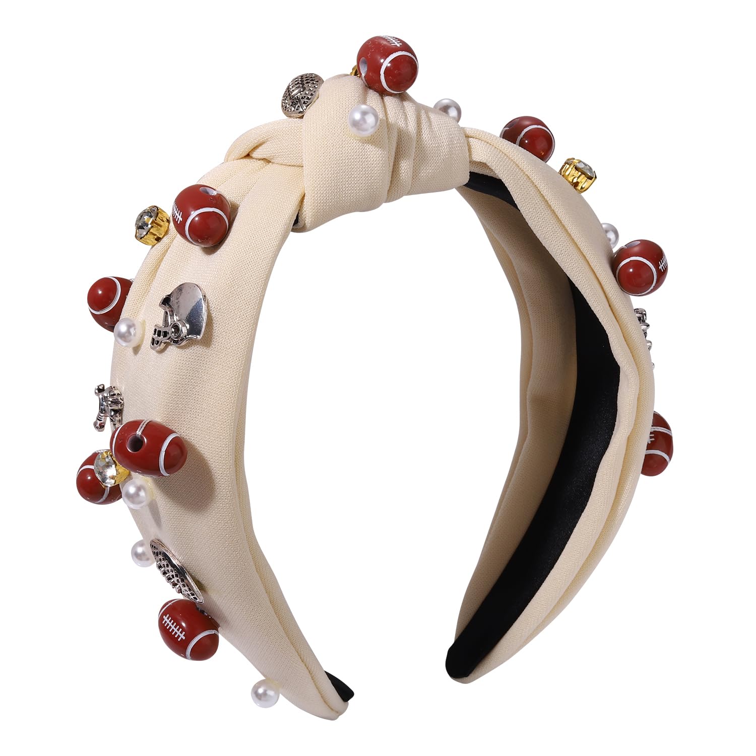 **Women's Rhinestone Football Headband - Pearl & Crystal Jeweled Knotted Hair Accessory for Game Day, Sports Events & Gifts**    *Use Cases: Perfect for football games, tailgate parties, sports events, or as a stylish gift for female fans.*