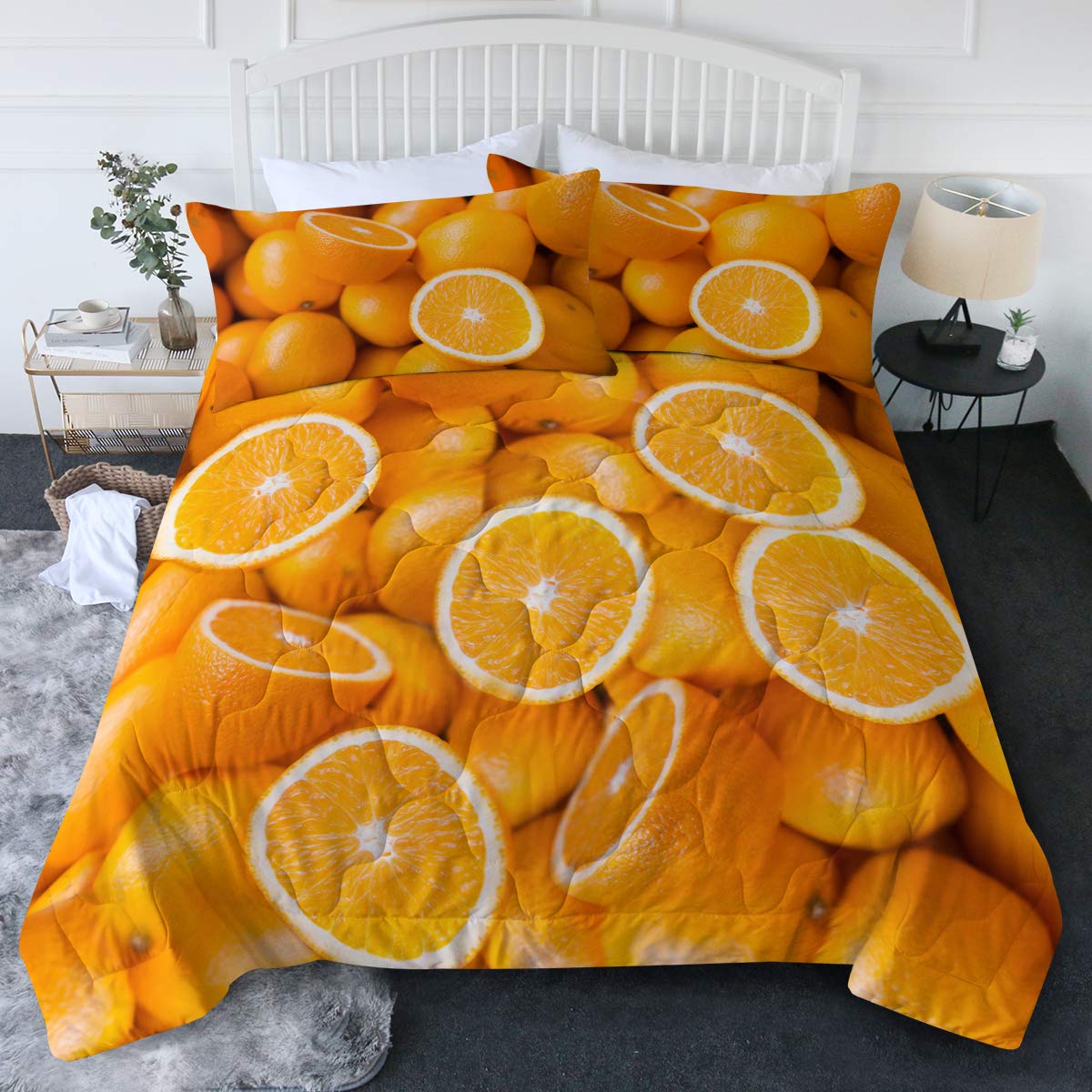 BlessLiving Watercolor Orange Slices 3-Piece Twin/Twin XL Comforter Set - Soft Quilted Bedding with 1 Comforter & 2 Pillowcases - Perfect for Girls & Women's Bedrooms, Dorms, Guest Rooms & Cozy Home Decor