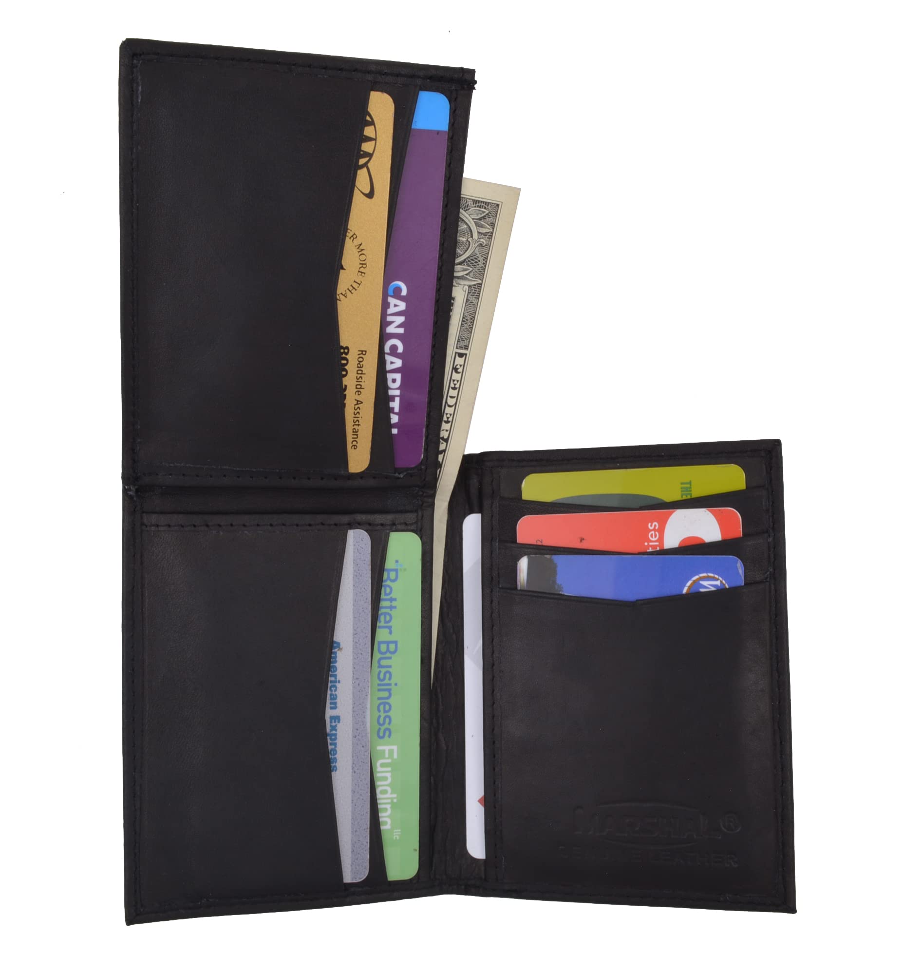 MARSHALL Men's Genuine Black Leather Slim Bifold Wallet with RFID Protection - Premium Lamb Skin Minimalist Wallet for Everyday Carry, Business & Travel