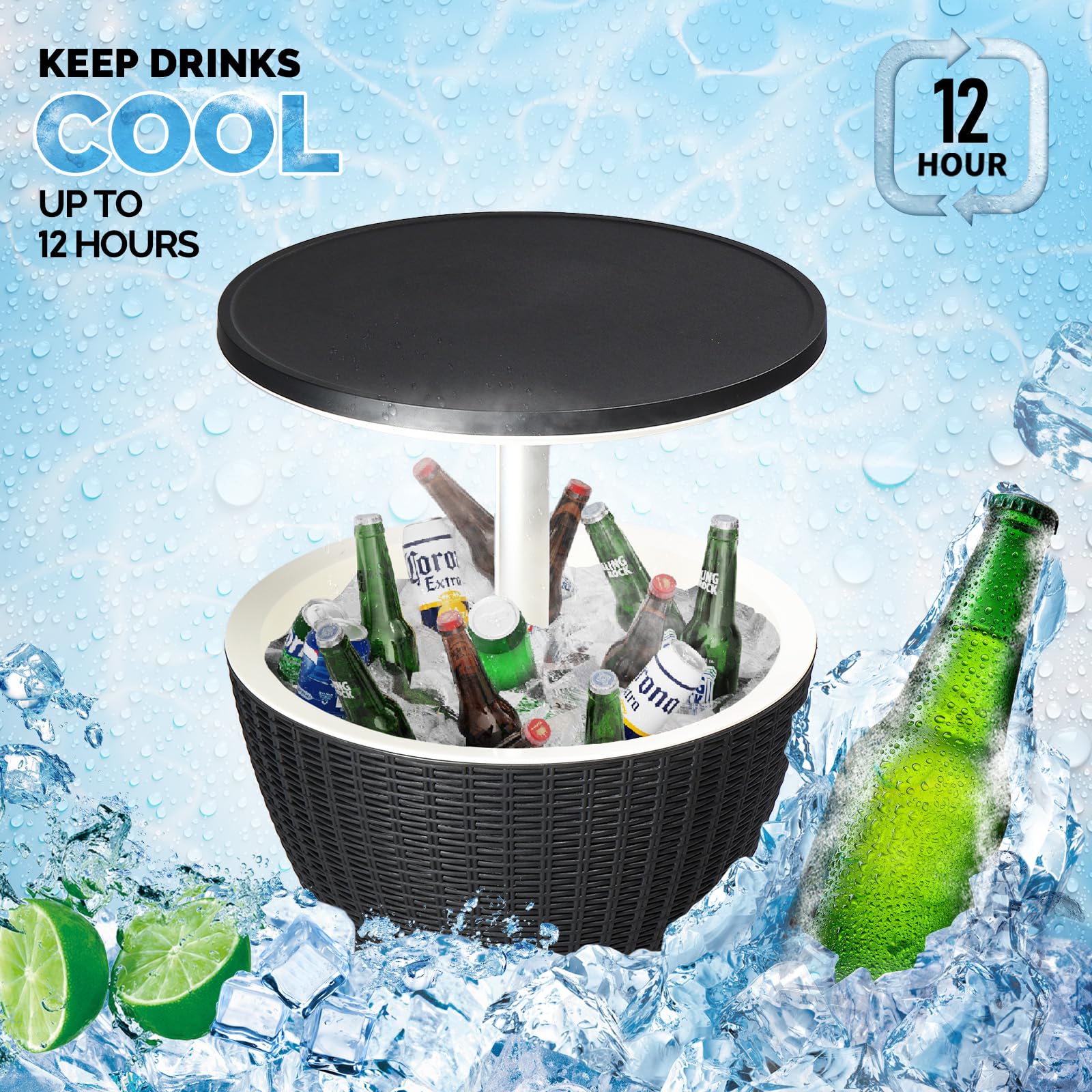 Outvita 8 Gallon Outdoor Cooler Side Table - Modern Patio Furniture & Hot Tub Cool Bar Table for Beer, Wine & Beverages | Perfect for Backyard Parties, Poolside Gatherings & Outdoor Entertaining