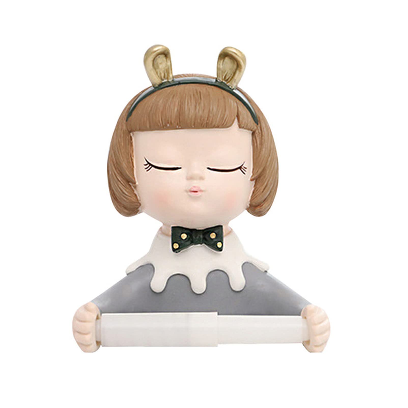 Linyutech Self-Adhesive Toilet Paper Holder Stand - No Drill Wall Mounted Bathroom Tissue Roll Holder for Kitchen, Office & Hotel (Size B) | Cute Cartoon Girl Design Resin Home Decor - Perfect for Small Spaces & Rental Apartments