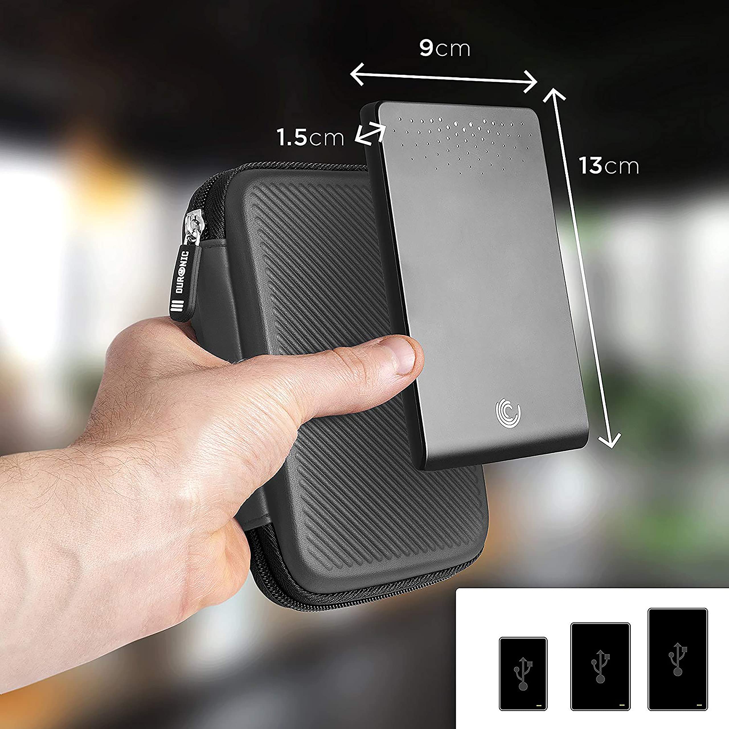 Duronic HDC2/GY Hard Drive Case - Portable EVA Protective Storage Pouch for External Hard Drives & Cables | Lightweight & Durable | Compatible with WD, Toshiba, Seagate, Samsung | Perfect for Travel, Office & Data Backup Protection