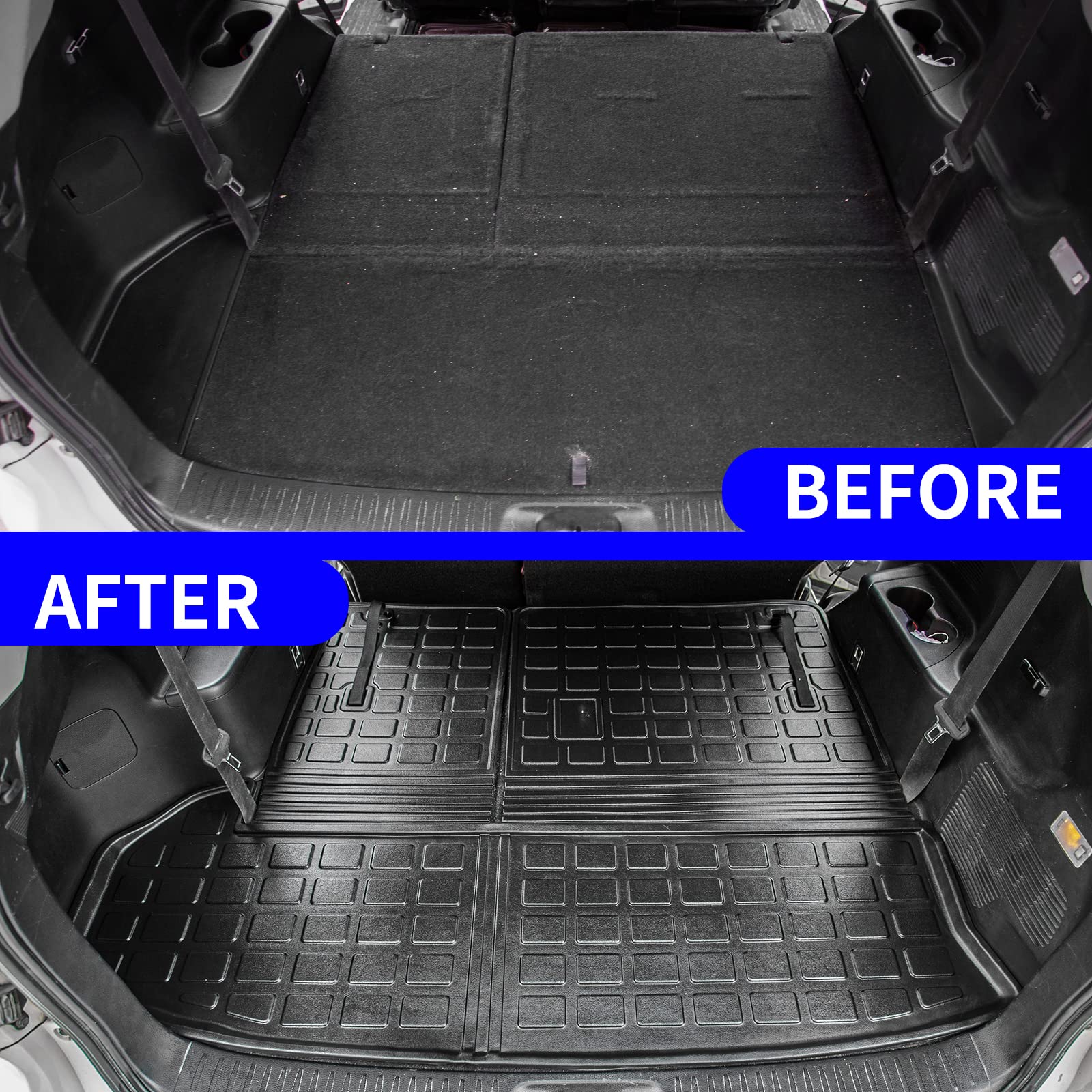 Rongtaod Custom Fit Floor Mat for 2014-2019 Toyota Highlander - Waterproof Trunk Cargo Liner with Back Seat Cover Protector | All-Weather Car Accessories for SUV Protection & Organization (Perfect for Road Trips, Grocery Hauling & Pet Transport)