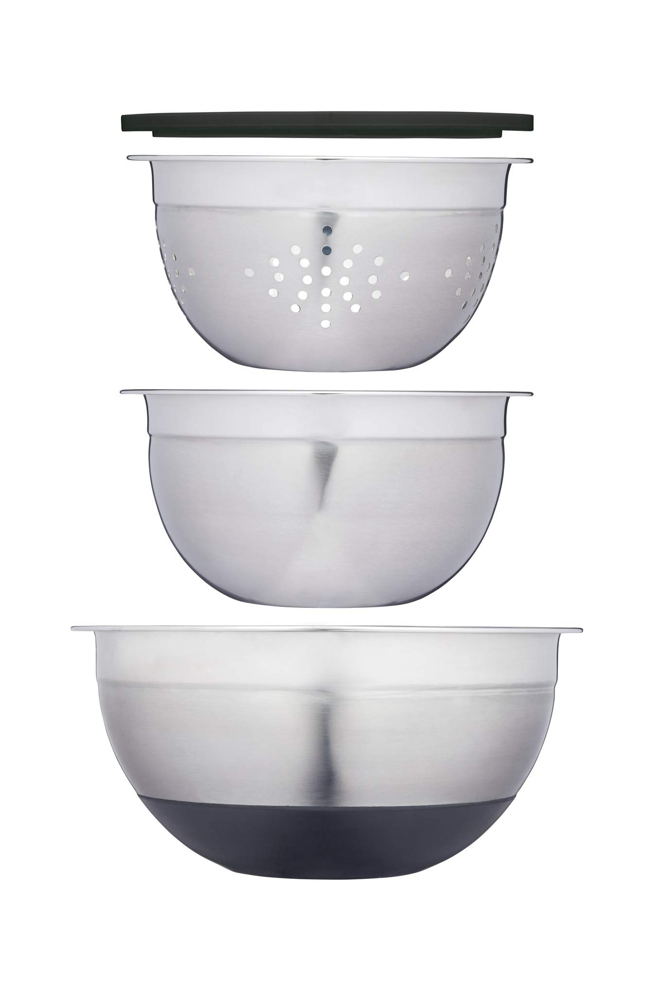 Premium Stainless Steel Mixing Bowl Set with Colander & Lid - 3-Piece Kitchen Essentials for Baking, Mixing & Food Prep - Durable & Space-Saving Design in Elegant White