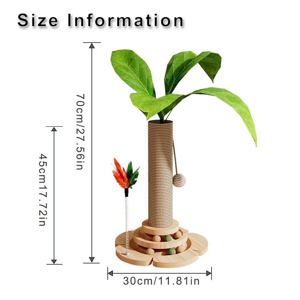 Marchul 2-Level Cat Scratching Post with Interactive Track Ball Tower Toy - Sisal Rope & 3D Leaf Design for Indoor Cats & Kittens | Mental & Physical Exercise Toy for Playtime, Training & Home Decor