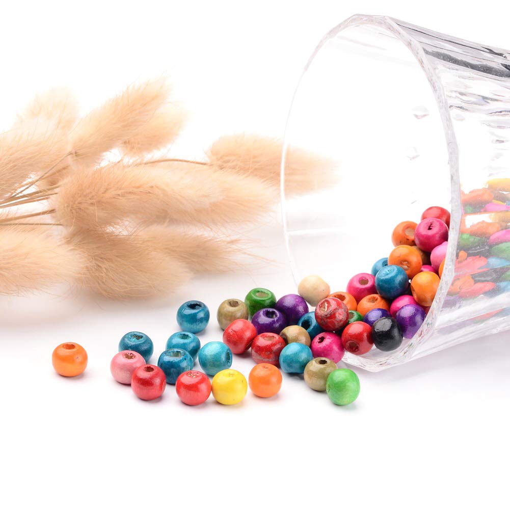 Craftdady 200Pcs 8mm Natural Round Wood Spacer Beads - Mixed Colors Wooden Ball Loose Beads for Jewelry Making (2mm Hole) - DIY Bracelets, Necklaces & Craft Projects