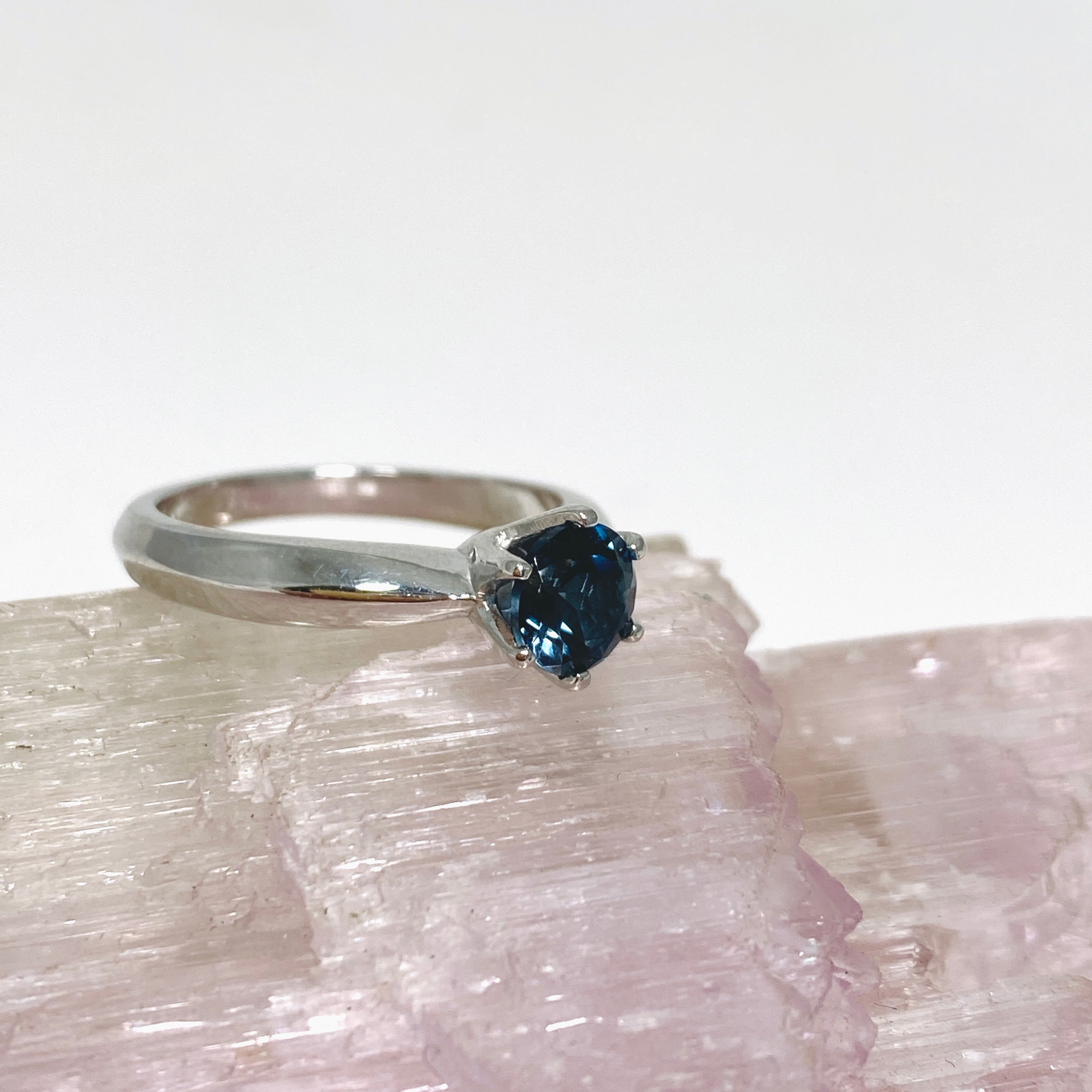 London Blue Topaz Round Solitaire Faceted Ring - Size 7 - HRGJ 57 - Elegant Engagement & Wedding Jewelry for Women