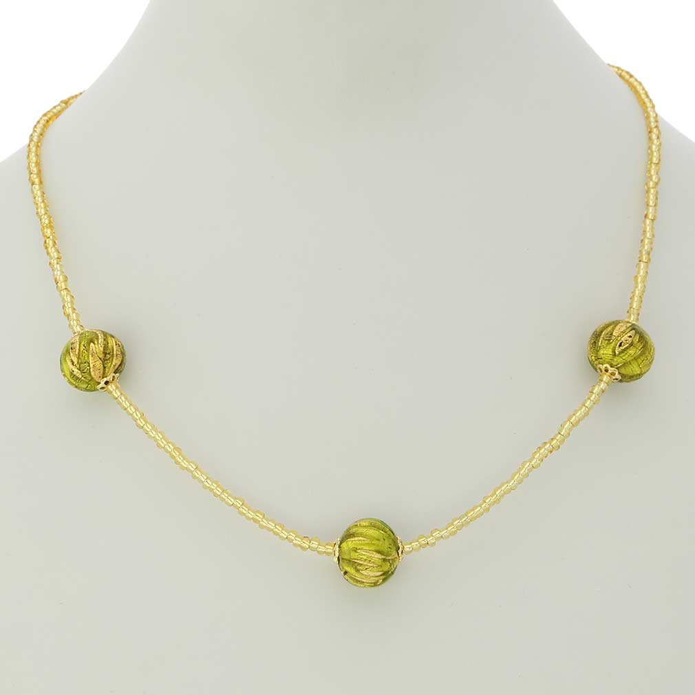 Venetian Murano Glass Royal Herb Green Ball Necklace – Handcrafted Italian Jewelry for Women, Elegant Gift for Special Occasions